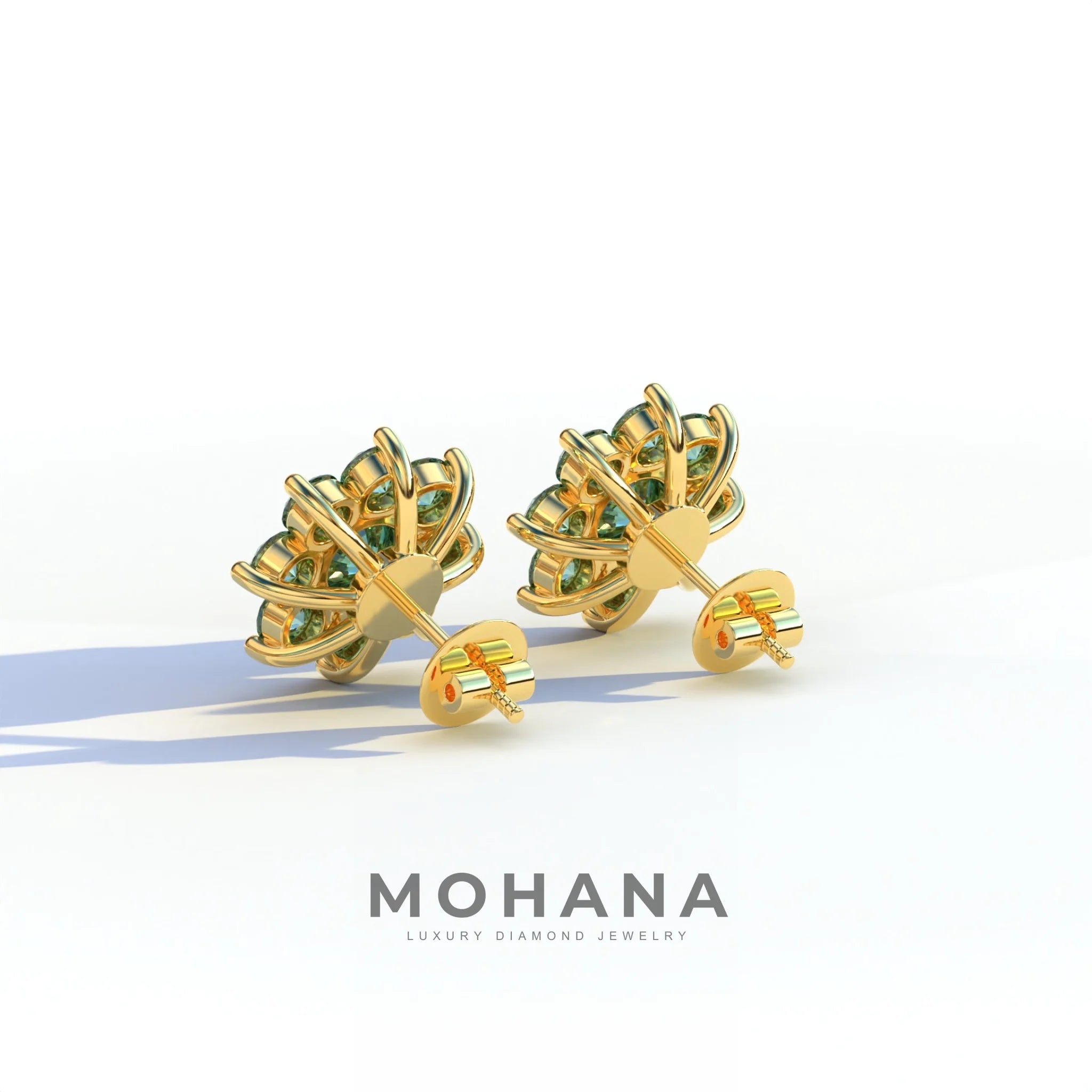 Persee - Round Green Diamond Stud Earrings| Piercing Flower Setting