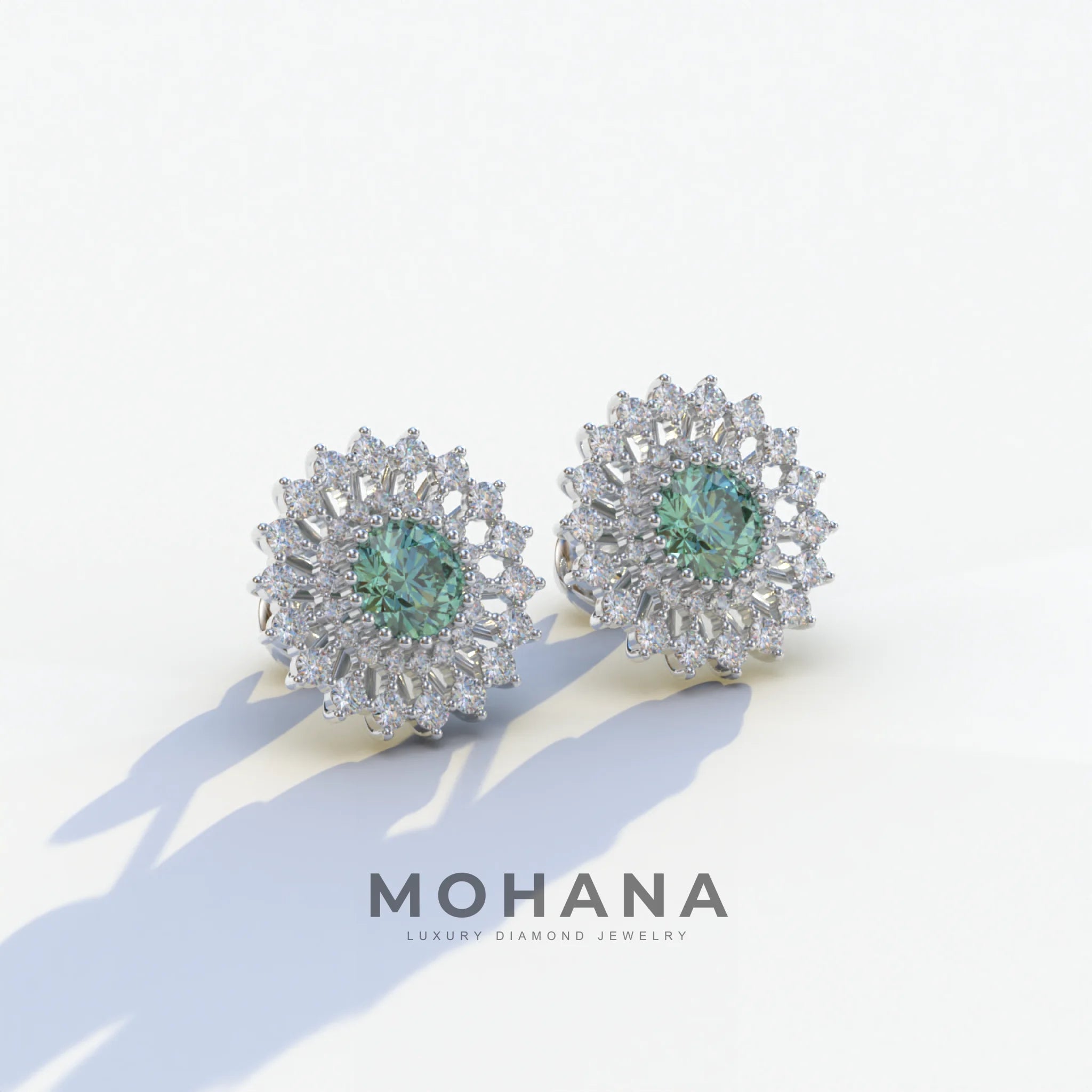 Aster - Green Color Round Diamond Stud Earrings
