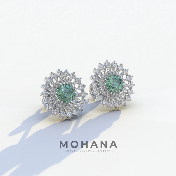 1 Carat Green Lab Grown Diamond Stud Earrings – Round Cut Halo alternate view