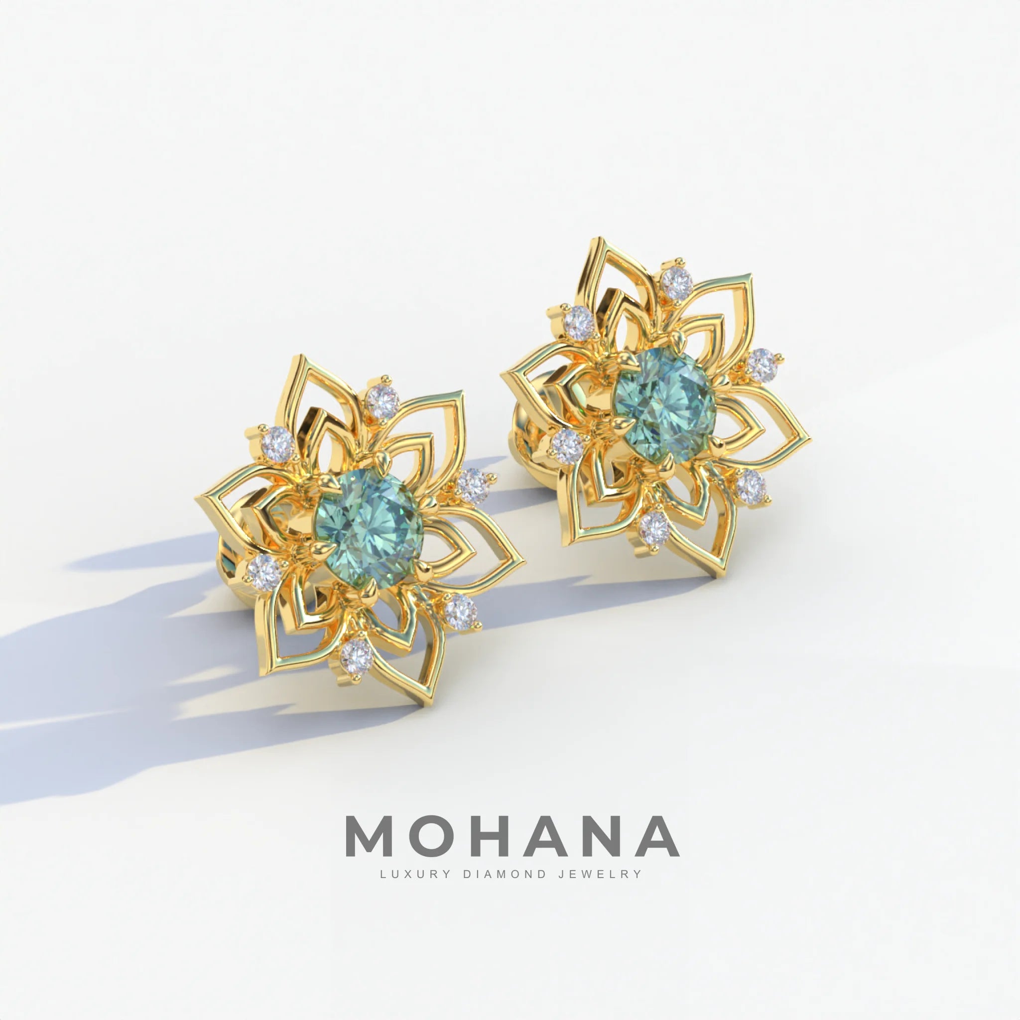 Daffodil - Green Color Round Cut Diamond Earrings| Beautiful Claw Prong Setting | Certified
