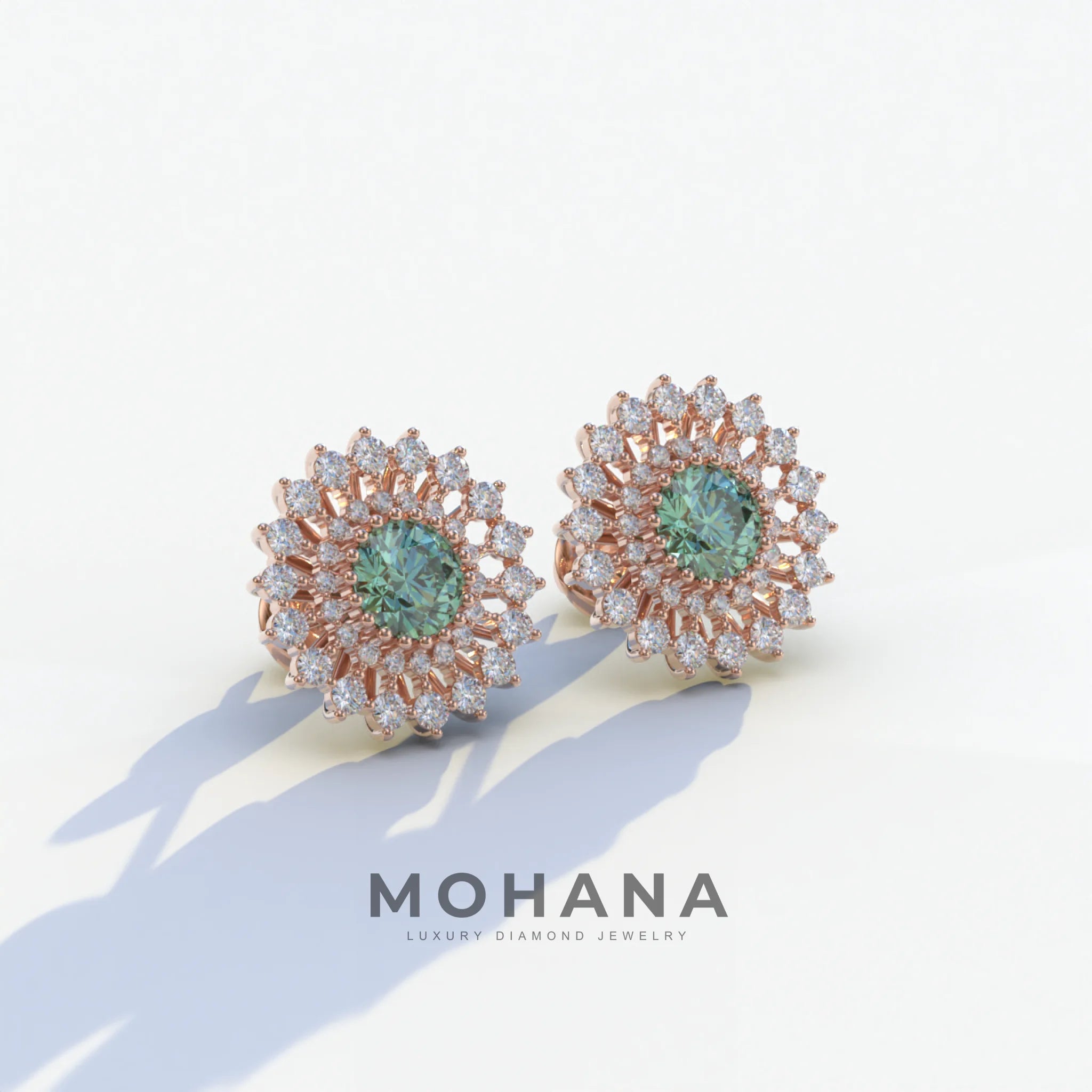 Aster - Green Color Round Diamond Stud Earrings