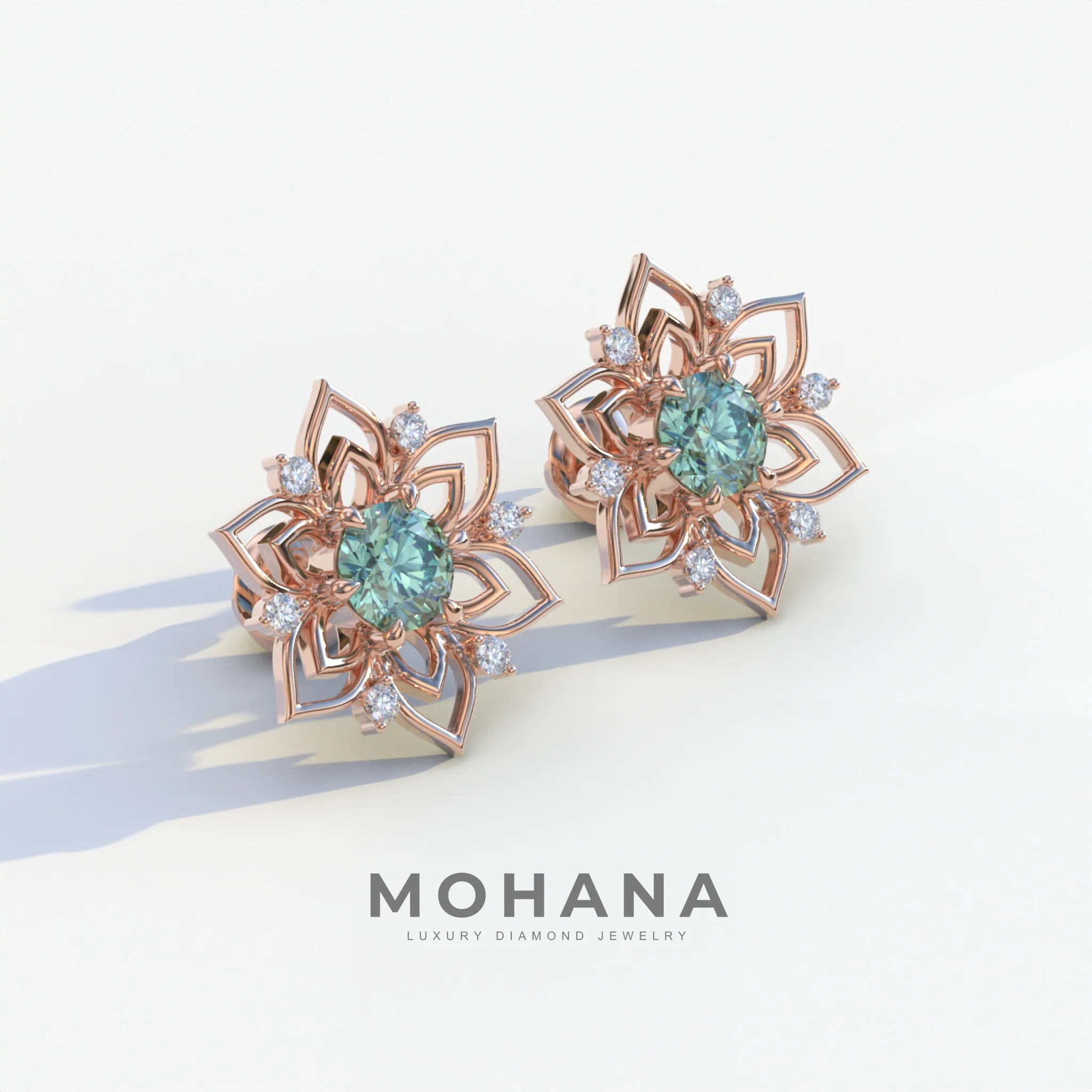 Daffodil - Green Color Round Cut Diamond Earrings| Beautiful Claw Prong Setting | Certified