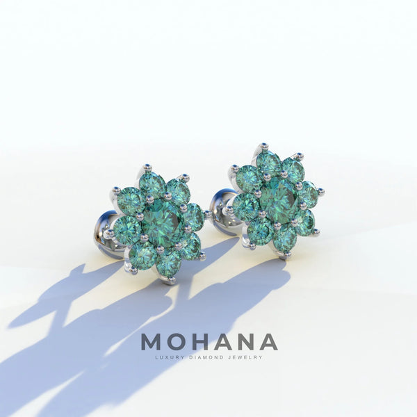 1 Carat Green Lab Grown Diamond Stud Earrings – Round Cut Halo alternate view