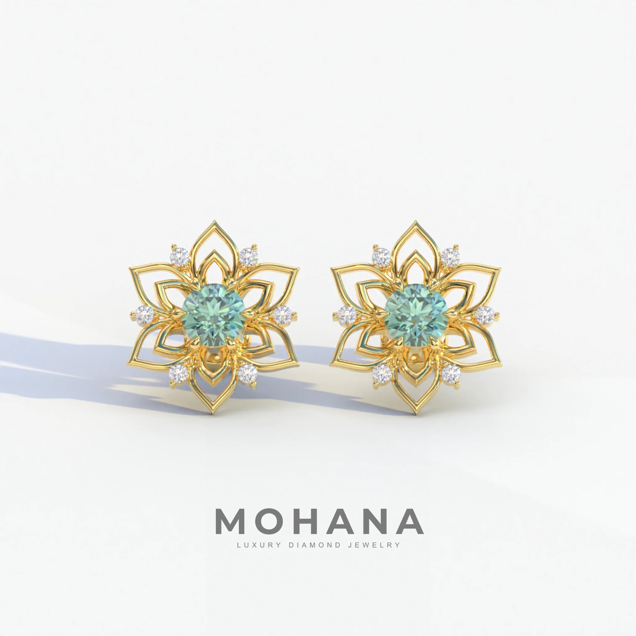Daffodil - Green Color Round Cut Diamond Earrings| Beautiful Claw Prong Setting | Certified - 1 Carat Tw. Lab Diamond