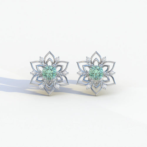 Daffodil - Green Color Round Cut Diamond Earrings| Beautiful Claw Prong Setting | Certified - 1 Carat Tw. Lab Diamond