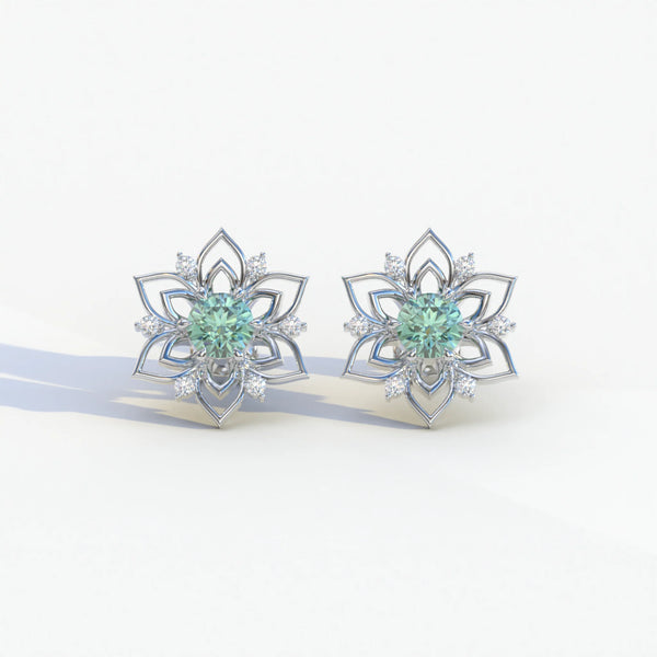 1 Carat Green Lab Grown Diamond Stud Earrings – Round Cut Halo