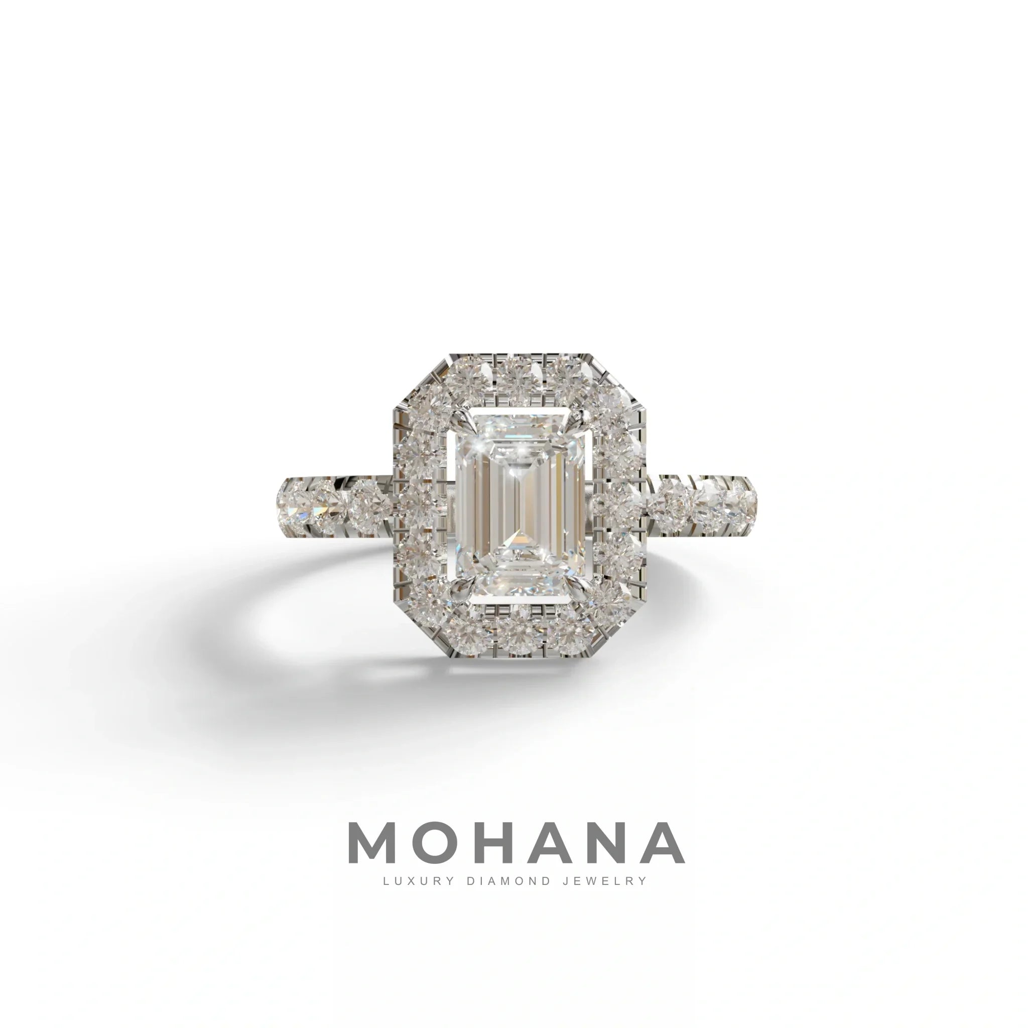 1 Carat Emerald cut lab Diamond Engagement Ring - Freesia - 10K Solid Gold / White Gold