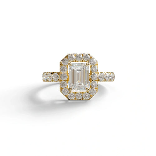 1 Carat Emerald cut lab Diamond Engagement Ring - Freesia - 10K Solid Gold / Yellow Gold