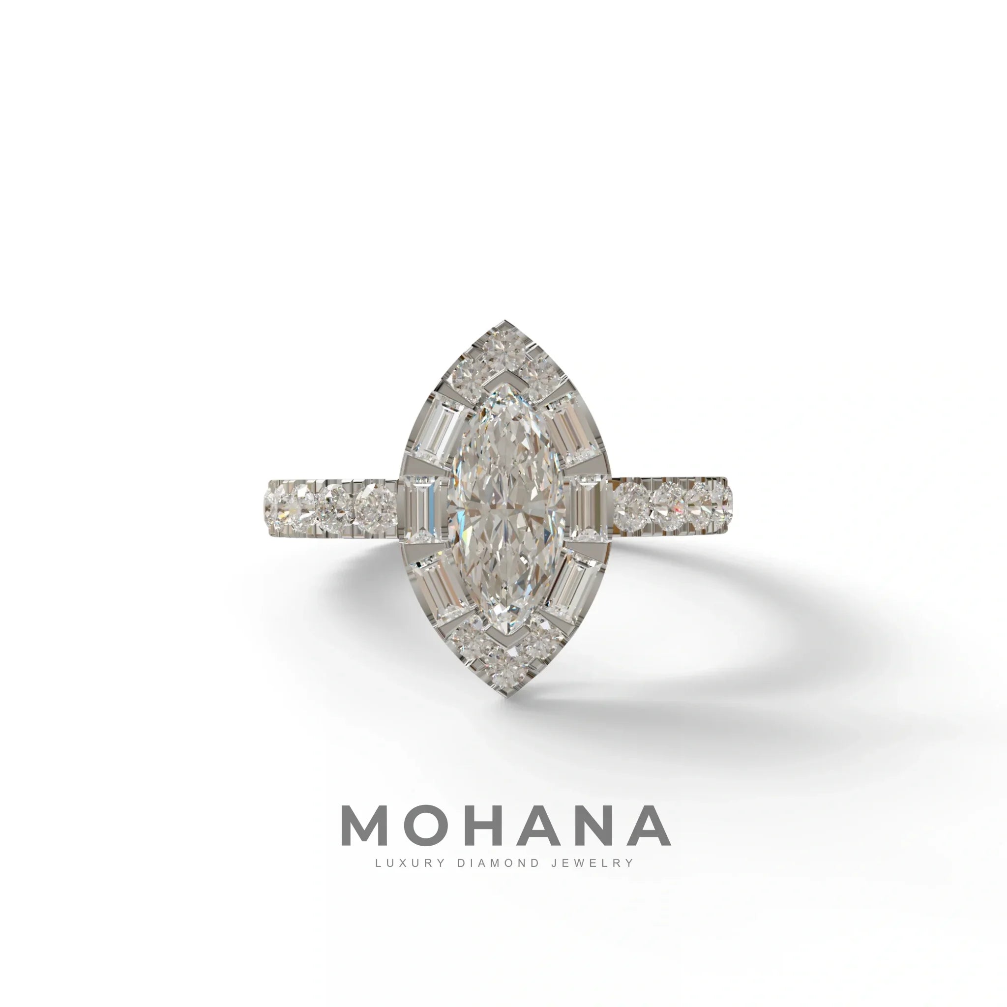1 Carat E-VVS Marquise Halo Pave Lab Grown Diamond Ring - Luxe - 10K Solid Gold / White Gold