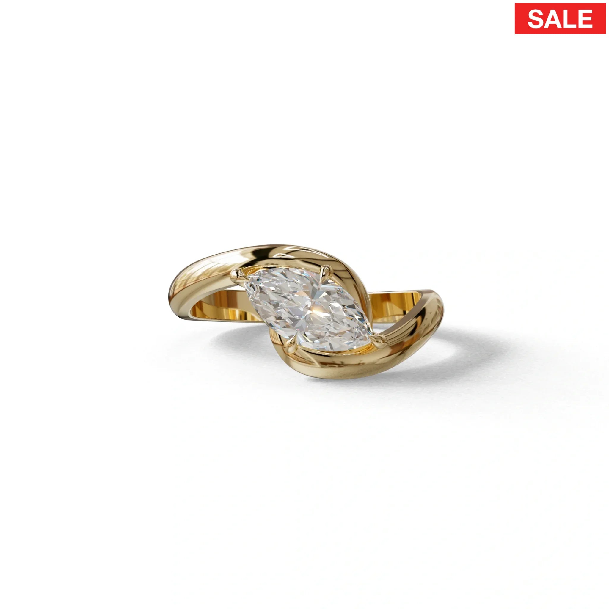 1 Carat E VVS Marquise Cut Lab Diamond Engagement Ring - Virgo - 10K Solid Gold / Yellow Gold