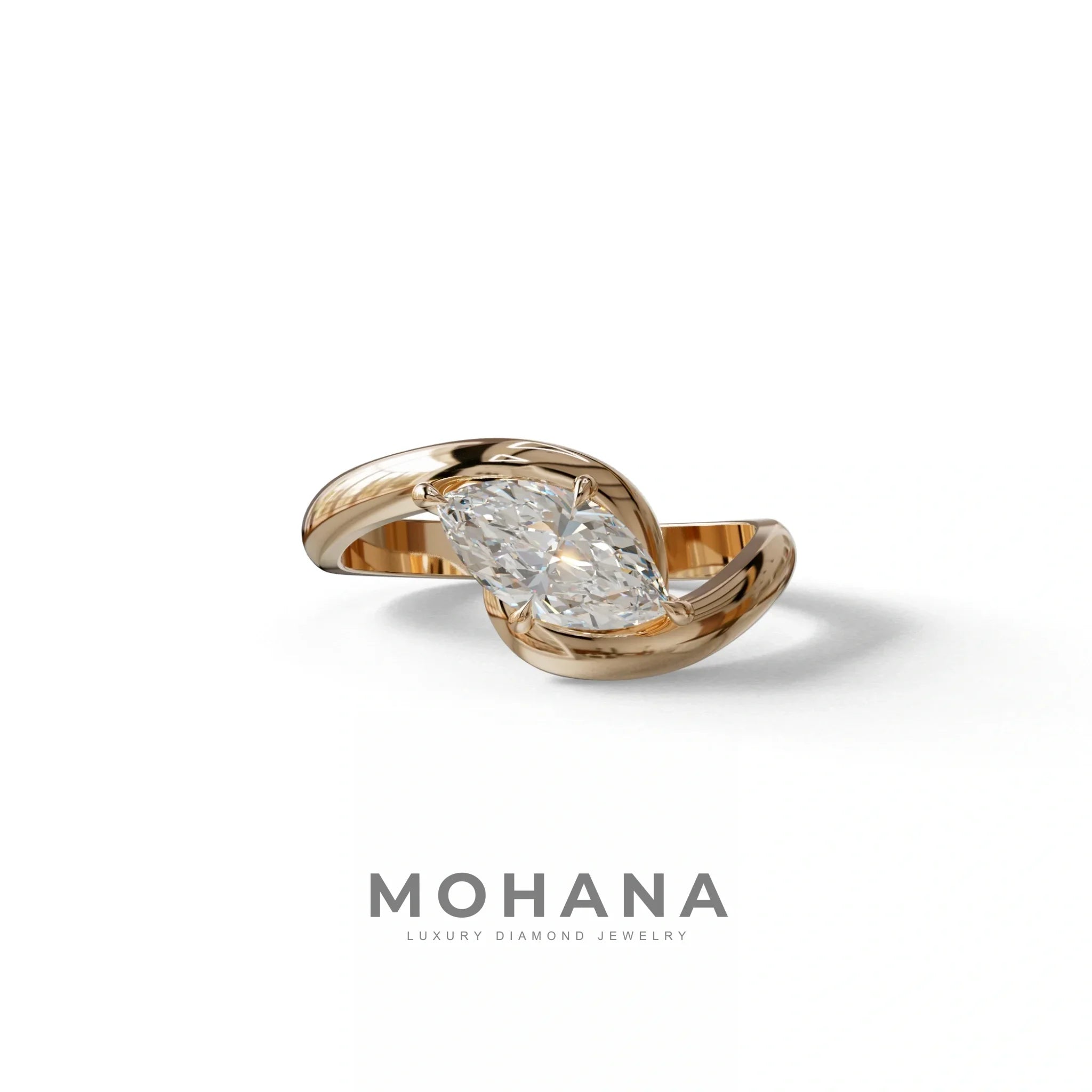 1 Carat E VVS Marquise Cut Lab Diamond Engagement Ring - Virgo - 10K Solid Gold / Rose Gold