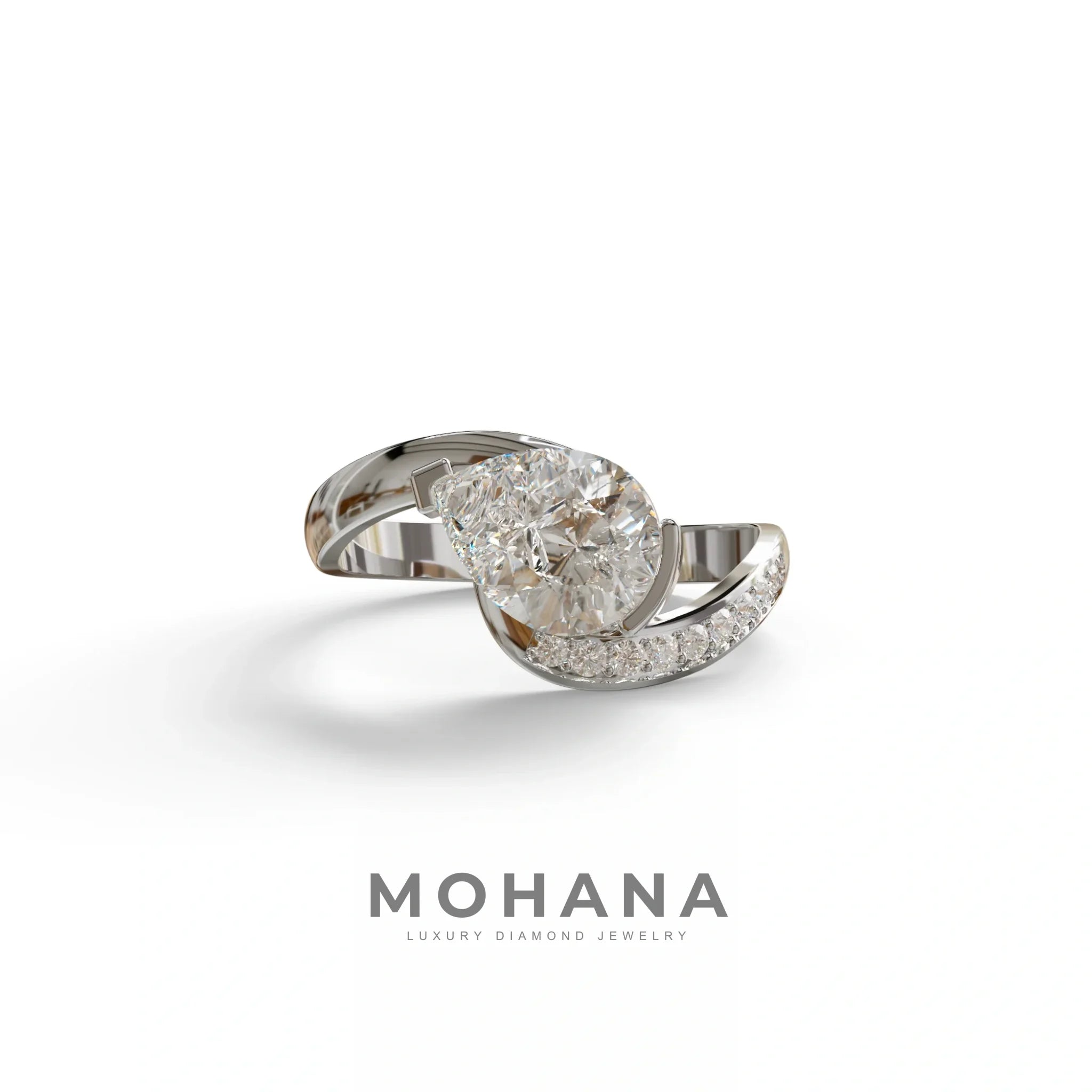 1 Carat E VVS Pear Cut Unique Lab Grown Diamond Ring - Capricorn - 10K Solid Gold / White Gold