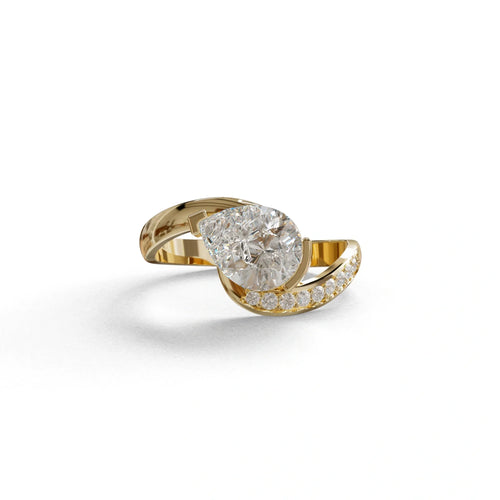1 Carat E VVS Pear Cut Unique Lab Grown Diamond Ring - Capricorn - 10K Solid Gold / Yellow Gold