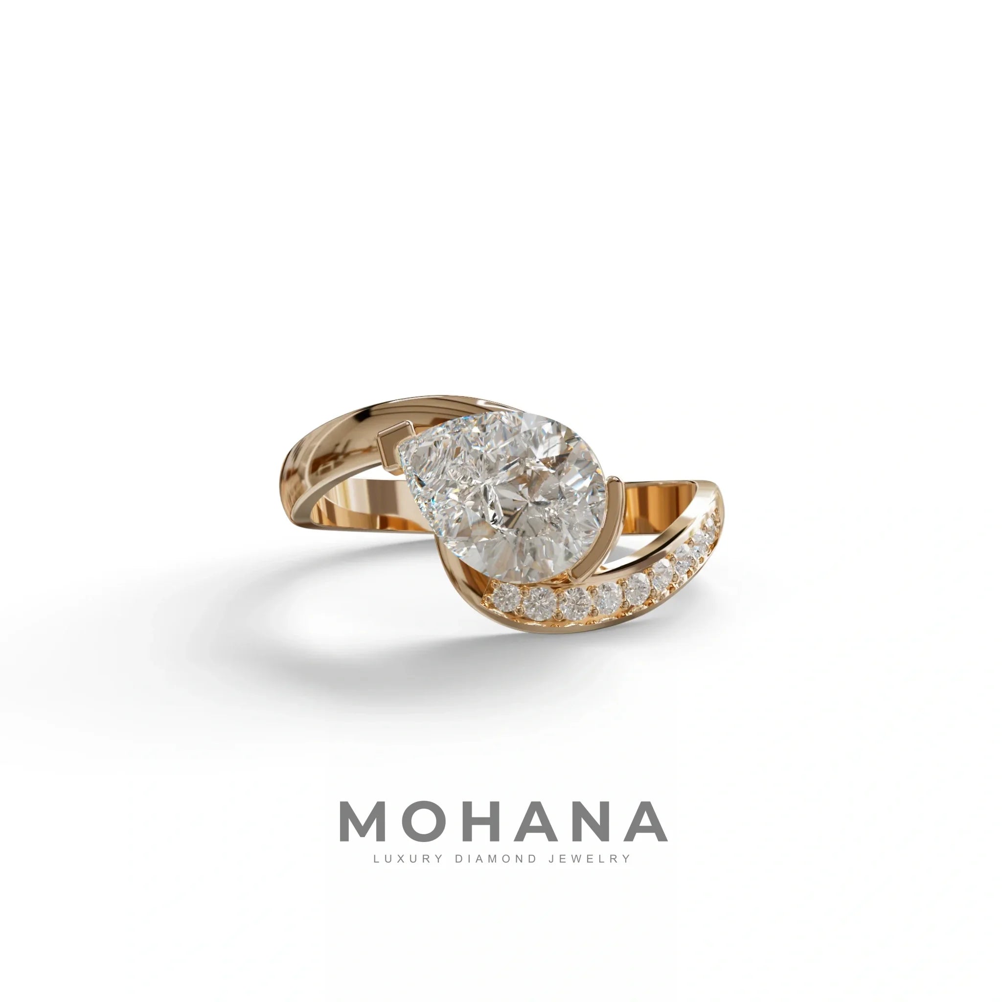 1 Carat E VVS Pear Cut Unique Lab Grown Diamond Ring - Capricorn - 10K Solid Gold / Rose Gold
