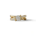 1 Carat E VVS Round Cut Lab Diamond Crossover Ring Pave Setting - Lisa - 10K Solid Gold / Yellow Gold