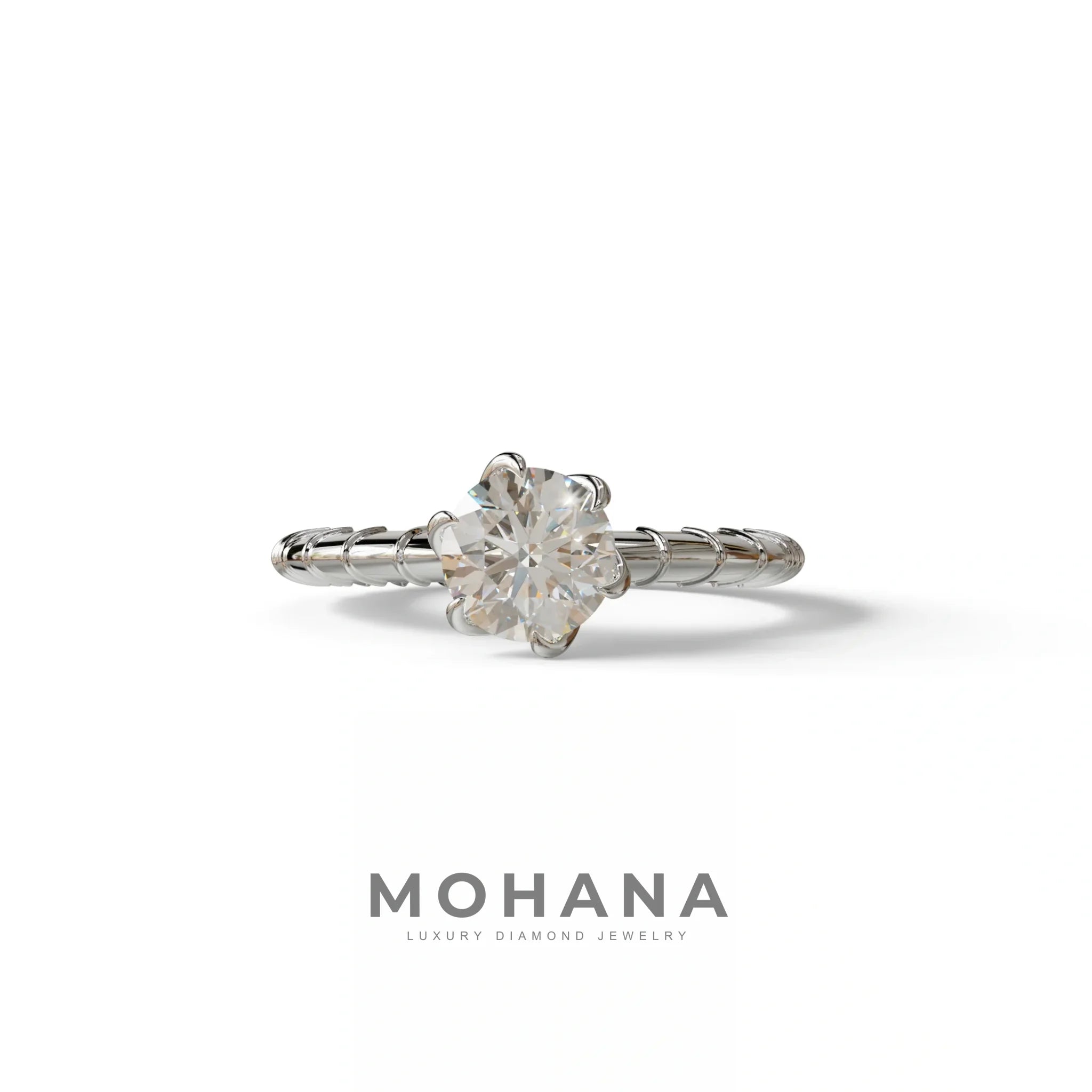 E VVS 1 Carat Round Cut Lab Diamond Ring - Hyper Glam - 10K Solid Gold / White Gold