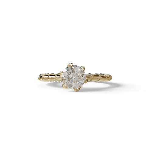 E VVS 1 Carat Round Cut Lab Diamond Ring - Hyper Glam - 10K Solid Gold / Yellow Gold