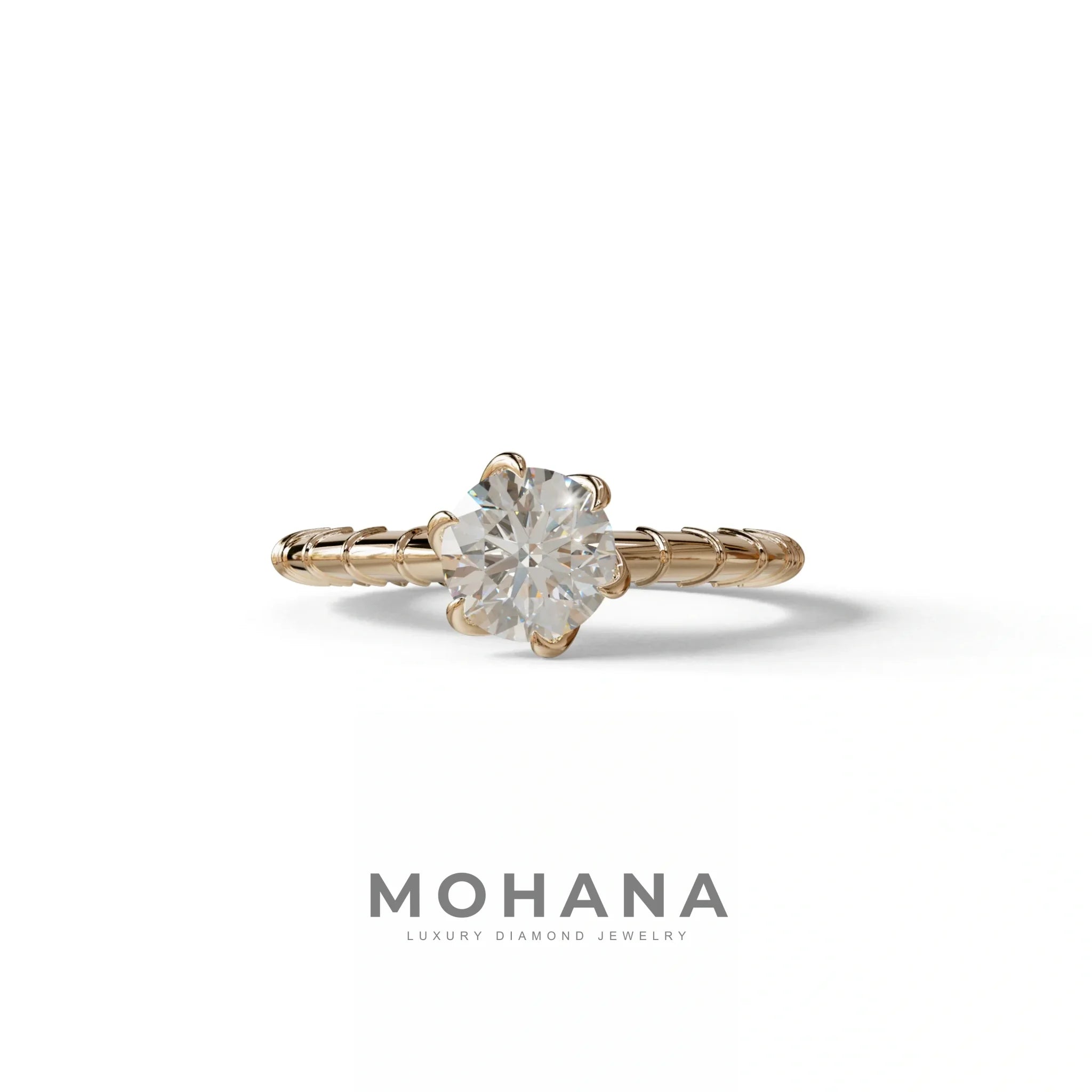 E VVS 1 Carat Round Cut Lab Diamond Ring - Hyper Glam - 10K Solid Gold / Rose Gold