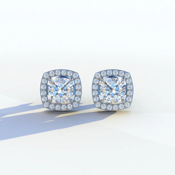 1 Carat Lab Grown Diamond Stud Earrings – Cushion Cut Halo