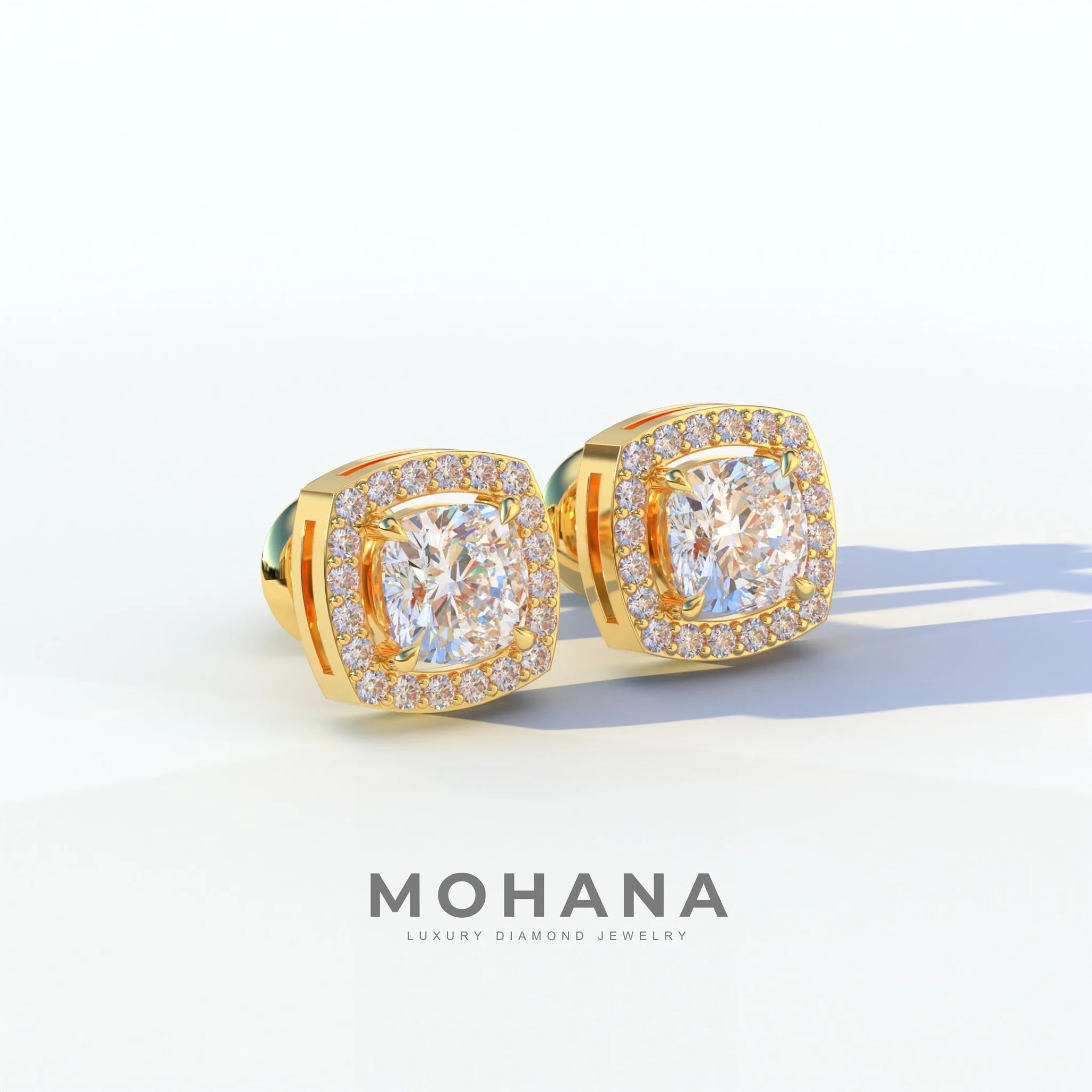 Kiara - Cushion Cut Lab Diamond Stud Earrings | Halo Earring Setting