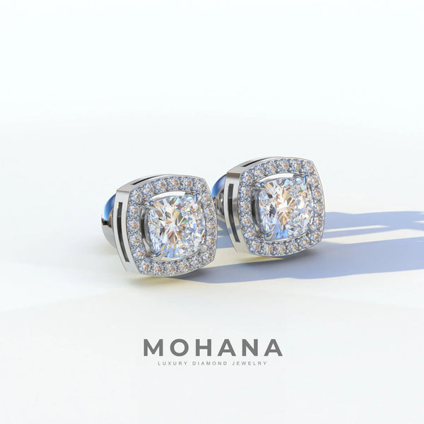 1 Carat Lab Grown Diamond Stud Earrings – Cushion Cut Halo alternate view