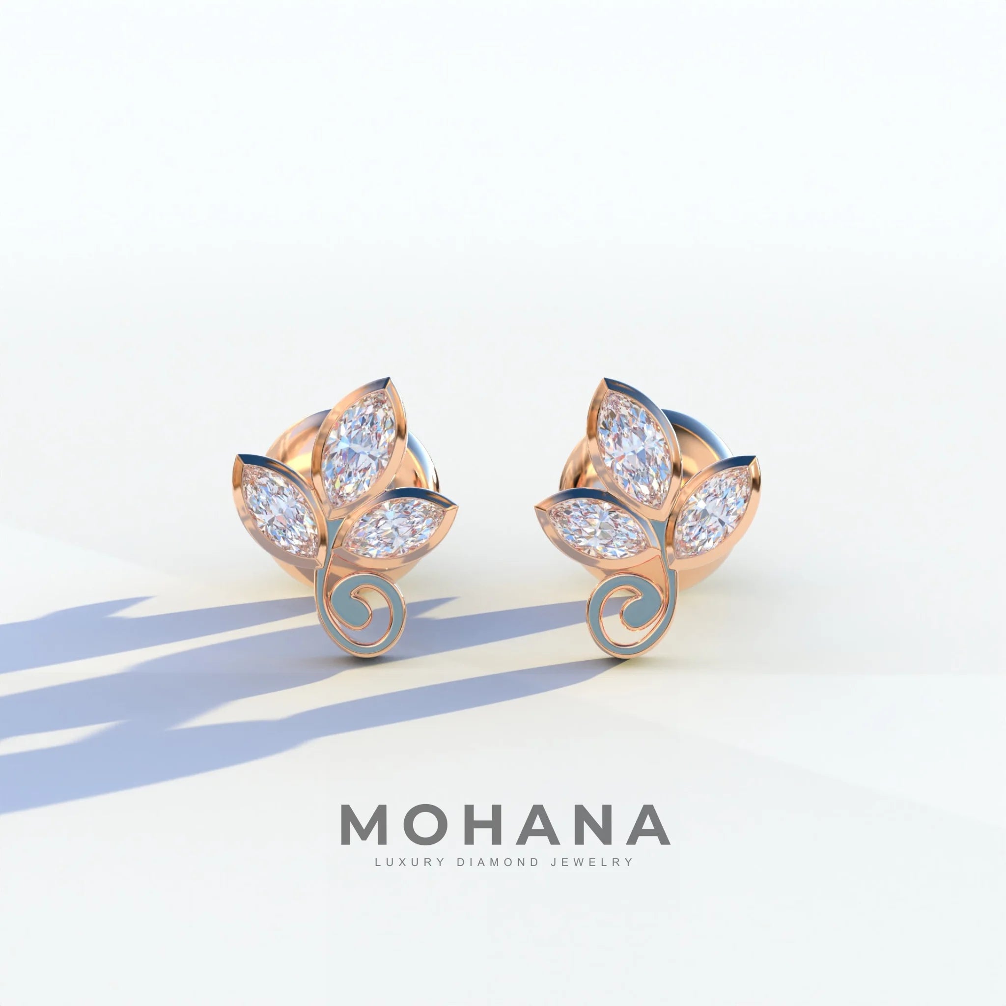 Le Petite - Marquise Cut Lab Diamond Stud Earrings | Attractive Bezel Setting - 10K Solid Gold / Rose Gold