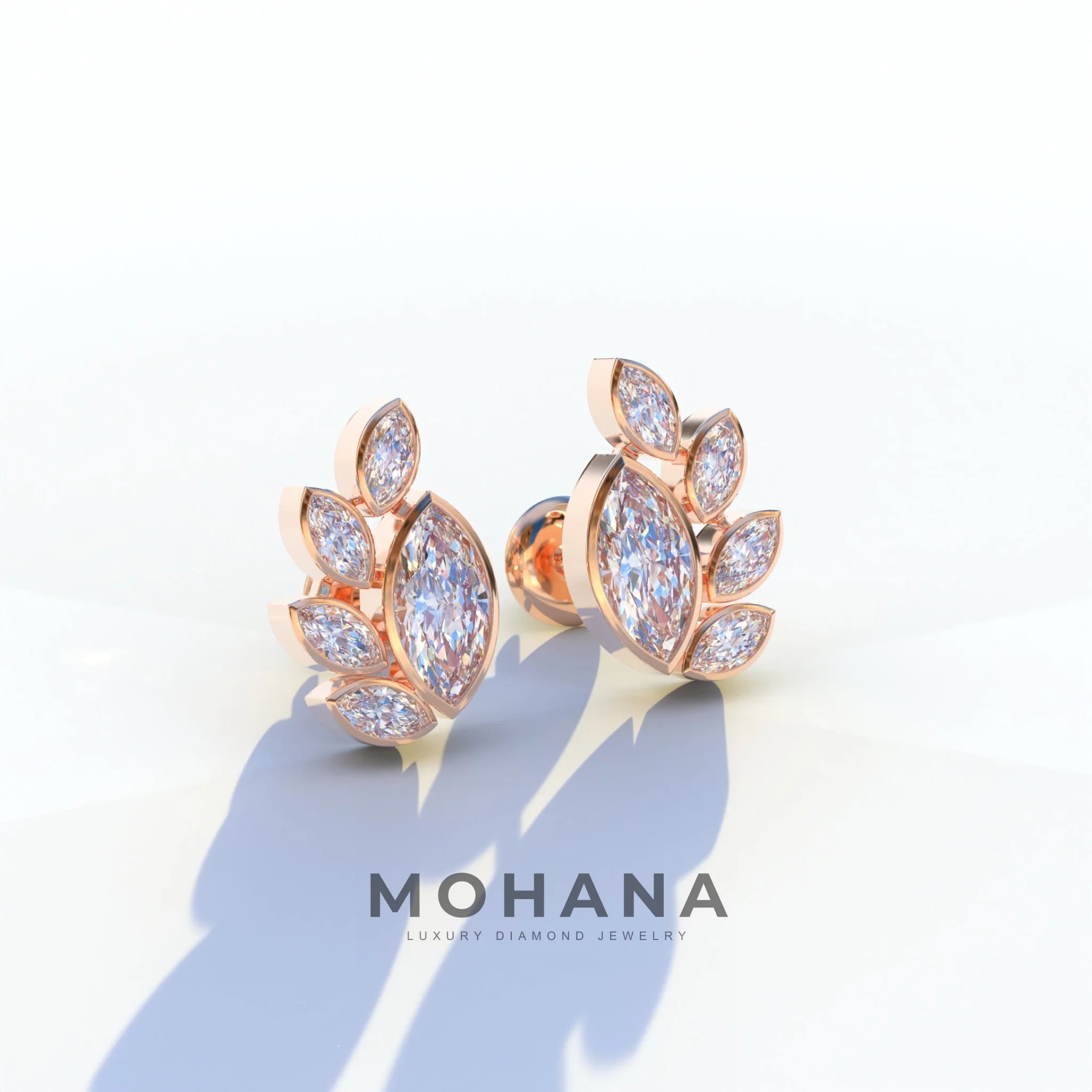 Marquise Cut Lab Diamond Stud Earrings | Stunning Bezel Setting - Gardenia Cluster