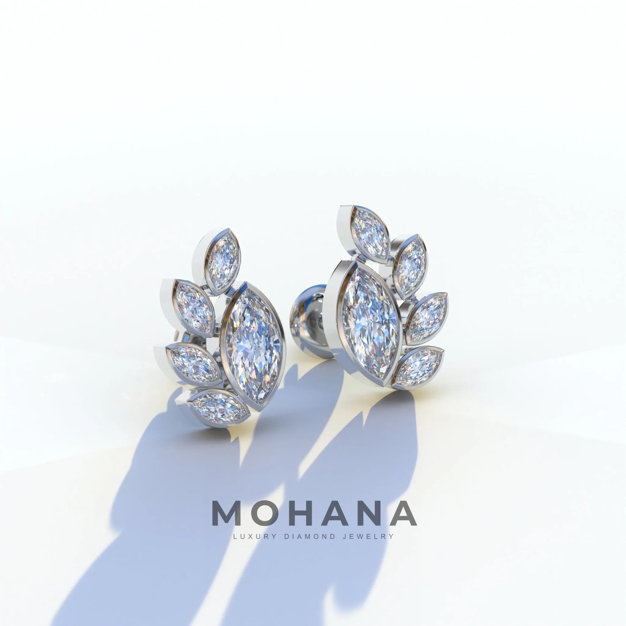 Marquise Cut Lab Diamond Stud Earrings | Stunning Bezel Setting - Gardenia Cluster