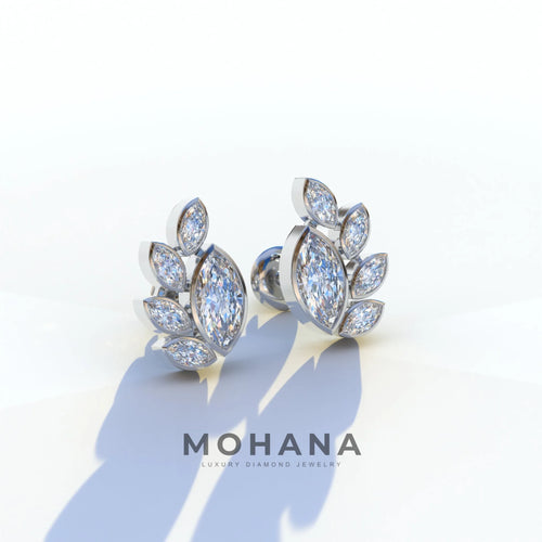 Marquise Cut Lab Diamond Stud Earrings | Stunning Bezel Setting - Gardenia Cluster