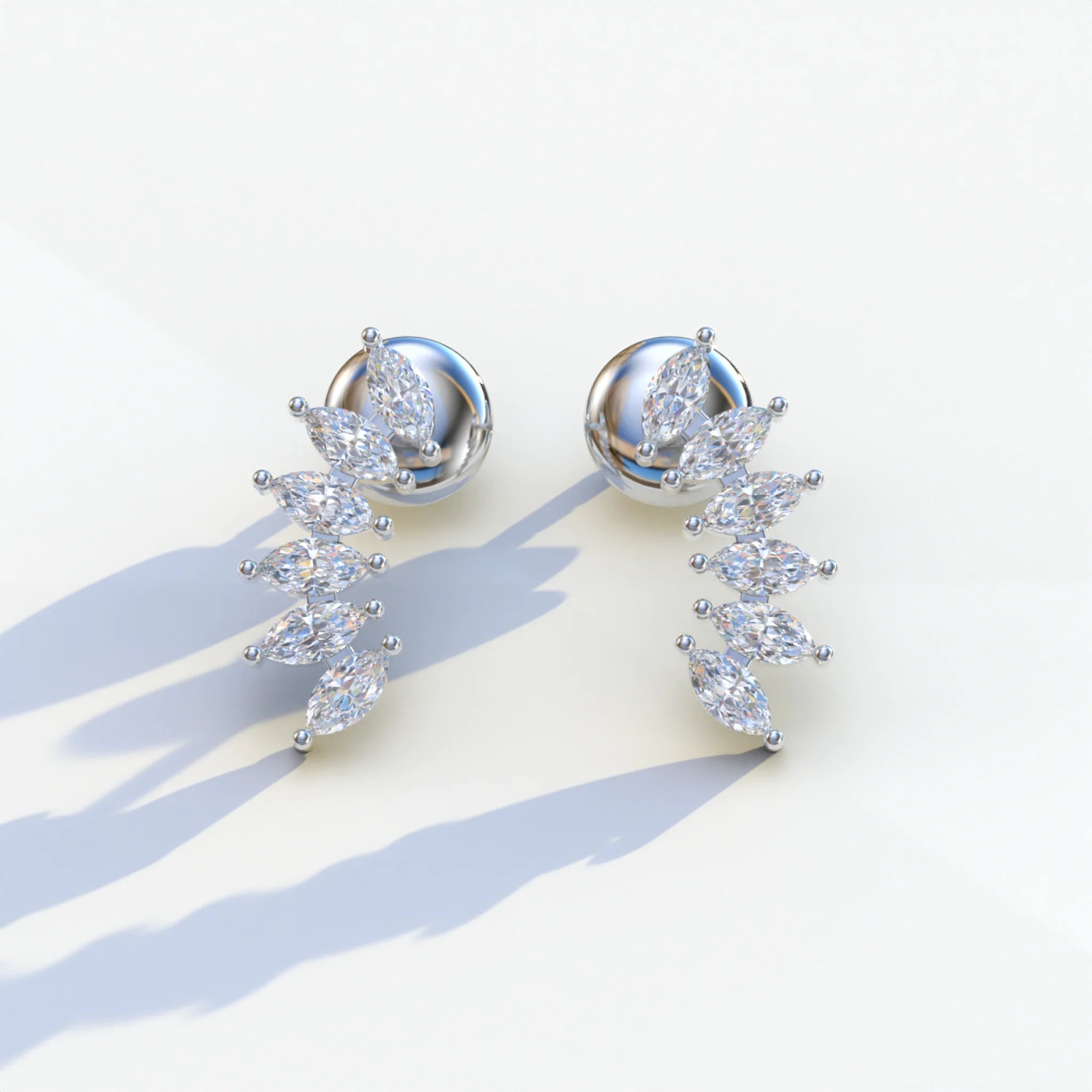 Angle Wings - Marquise Cut Diamond Stud Earrings - 10K Solid Gold / White Gold