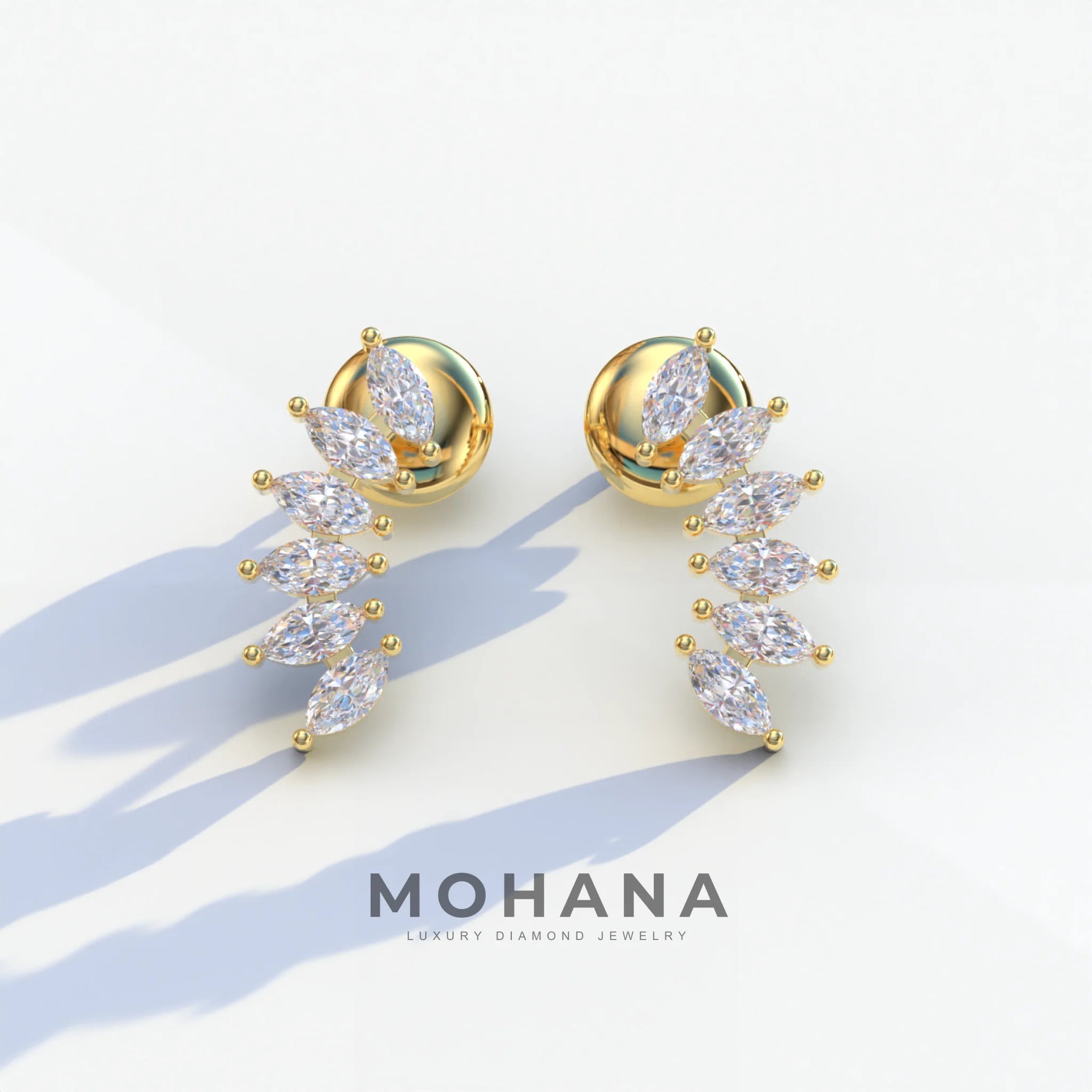 Angle Wings - Marquise Cut Diamond Stud Earrings - 10K Solid Gold / Yellow Gold