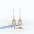 Cleopatra - Pear Cut Diamond Stud Earrings | Halo & Pave Setting | Certified - 10K Solid Gold / Rose Gold