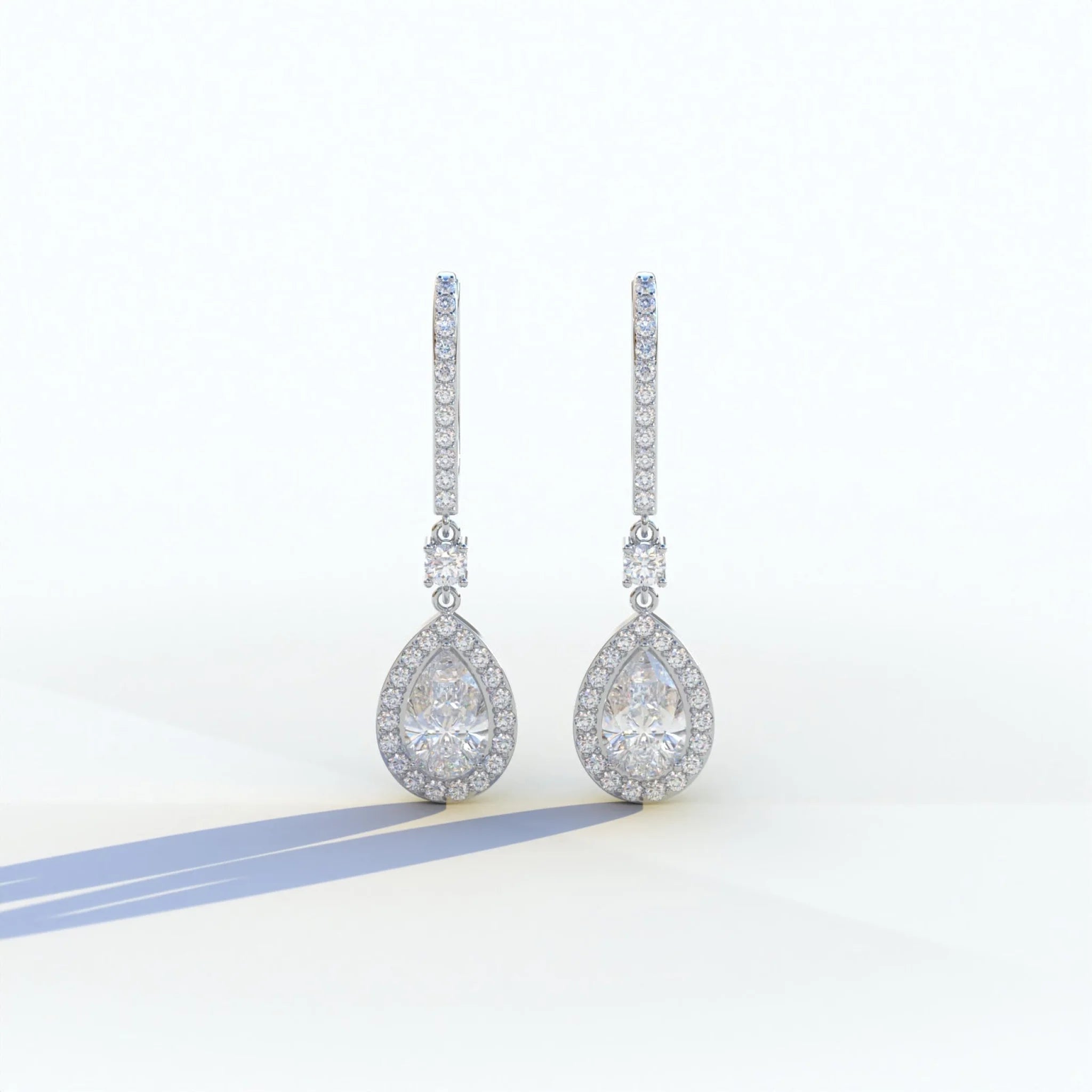 Cleopatra - Pear Cut Diamond Stud Earrings | Halo & Pave Setting | Certified - 10K Solid Gold / White Gold