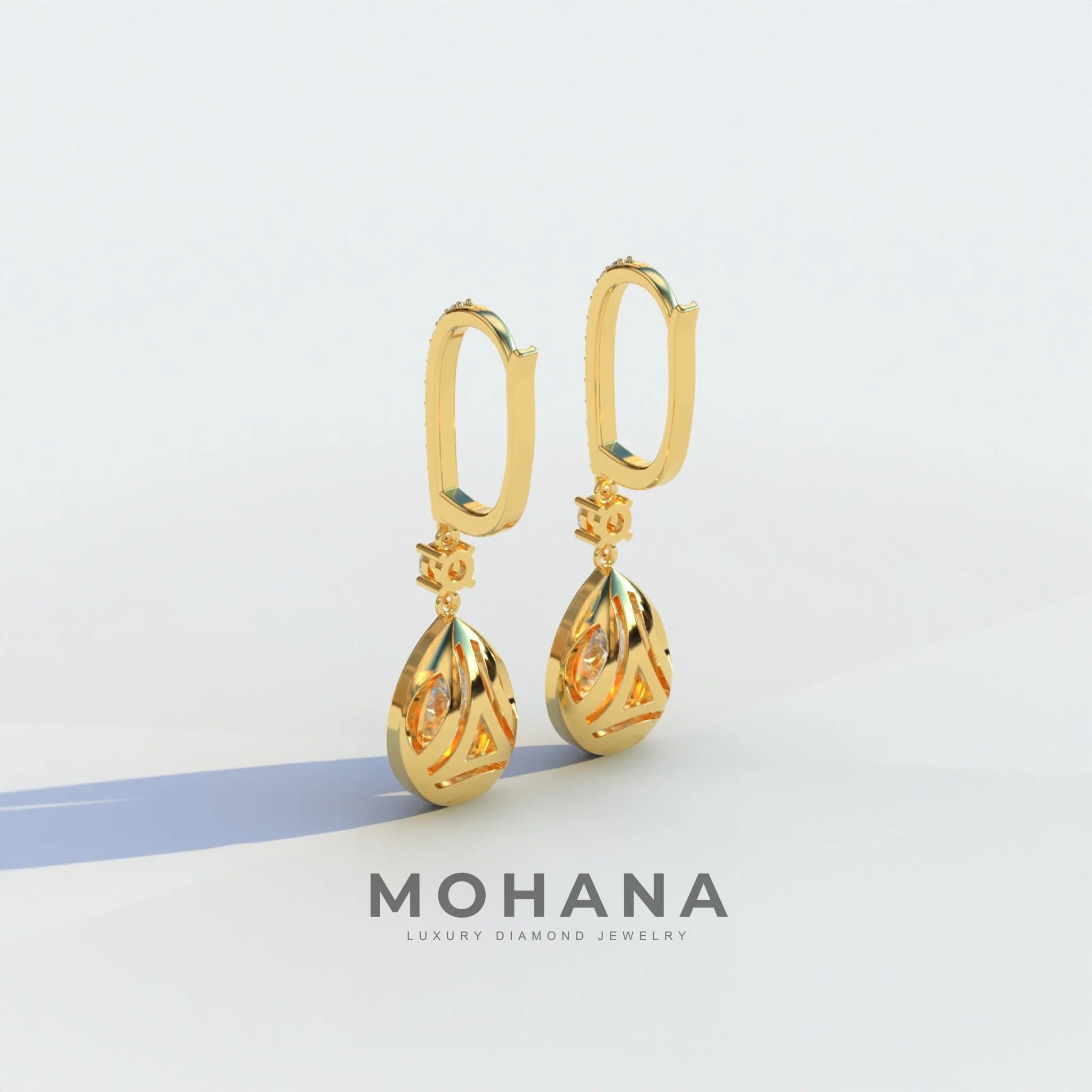 Cleopatra - Pear Cut Diamond Stud Earrings | Halo & Pave Setting | Certified