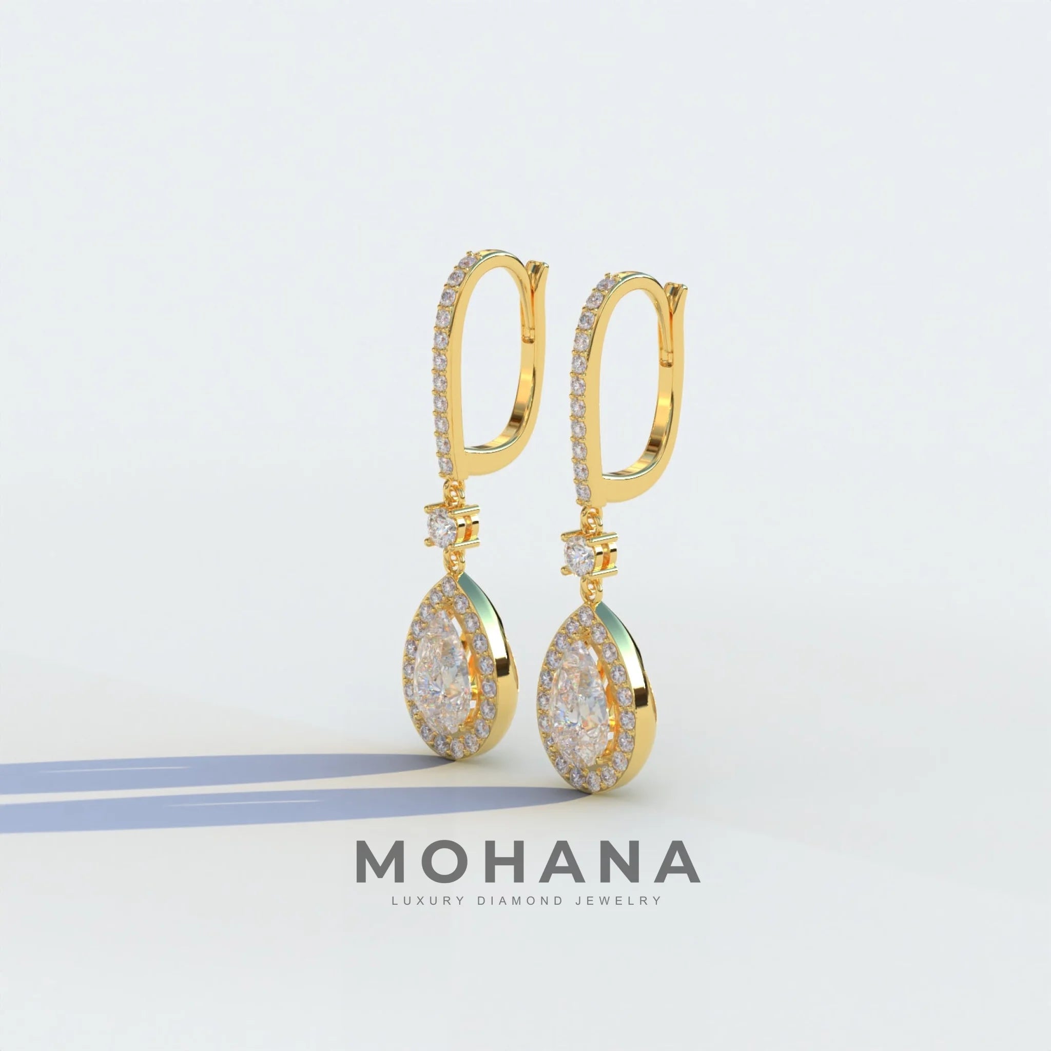 Cleopatra - Pear Cut Diamond Stud Earrings | Halo & Pave Setting | Certified