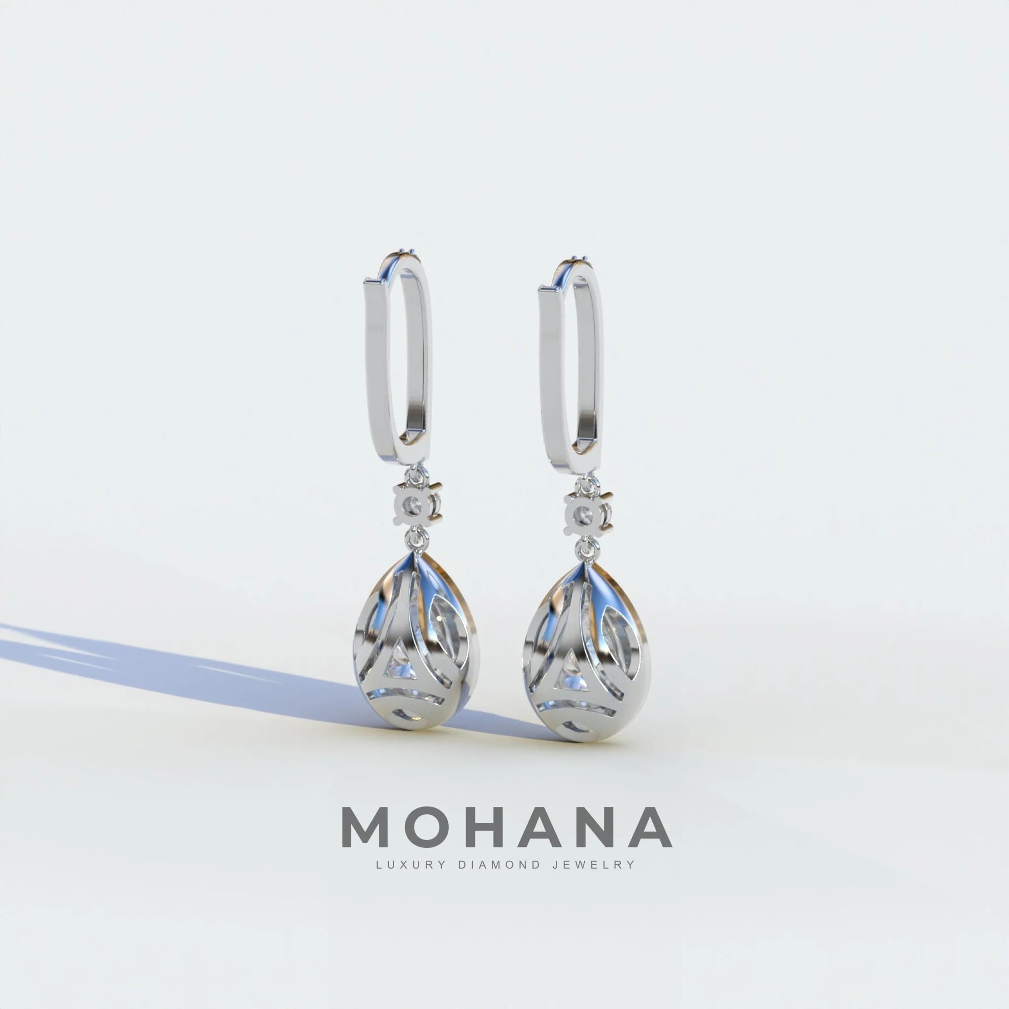 Cleopatra - Pear Cut Diamond Stud Earrings | Halo & Pave Setting | Certified