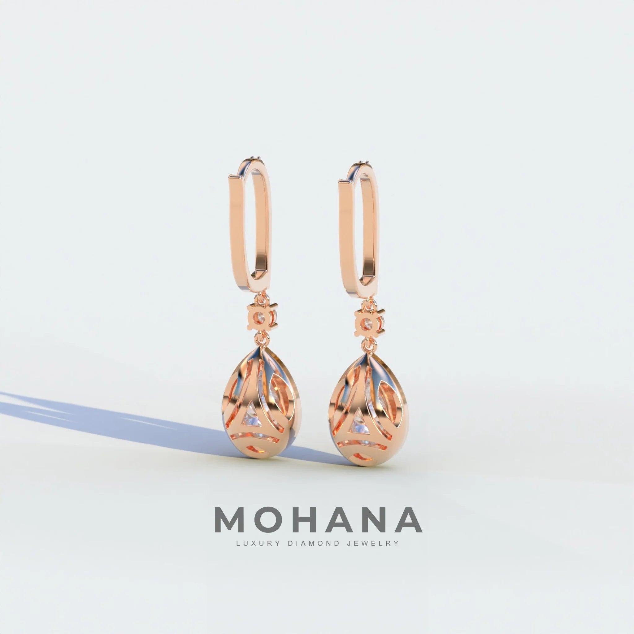 Cleopatra - Pear Cut Diamond Stud Earrings | Halo & Pave Setting | Certified