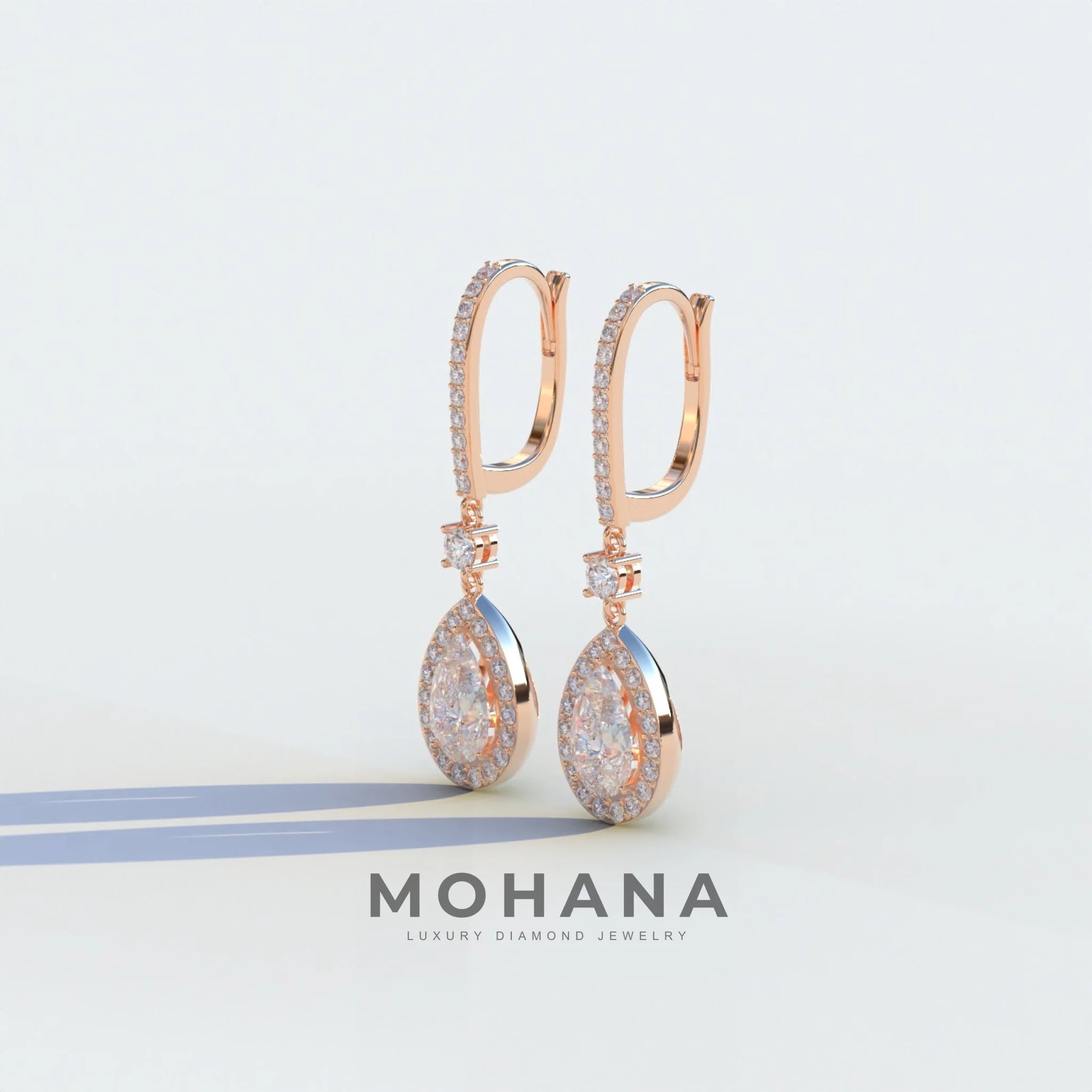 Cleopatra - Pear Cut Diamond Stud Earrings | Halo & Pave Setting | Certified