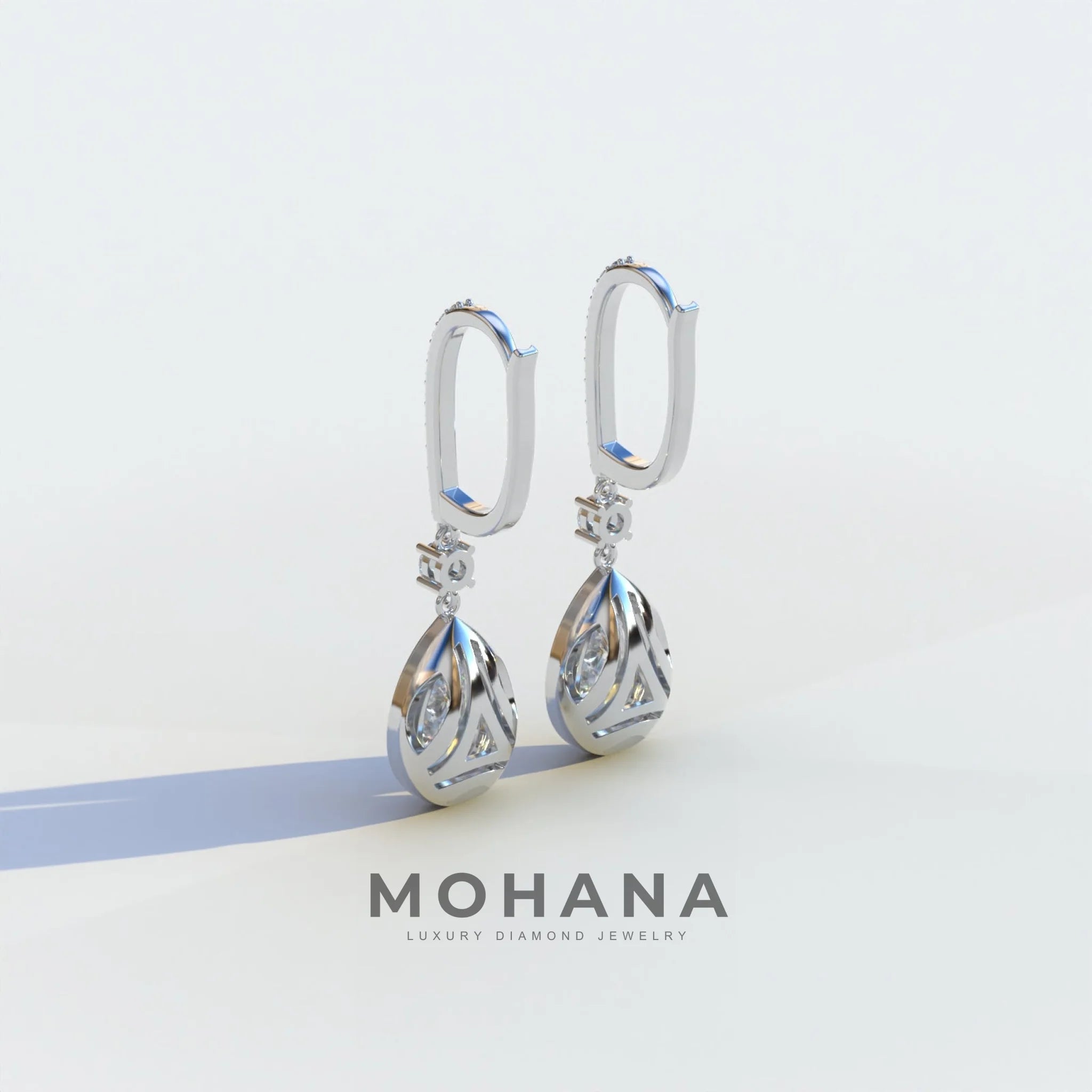 Cleopatra - Pear Cut Diamond Stud Earrings | Halo & Pave Setting | Certified