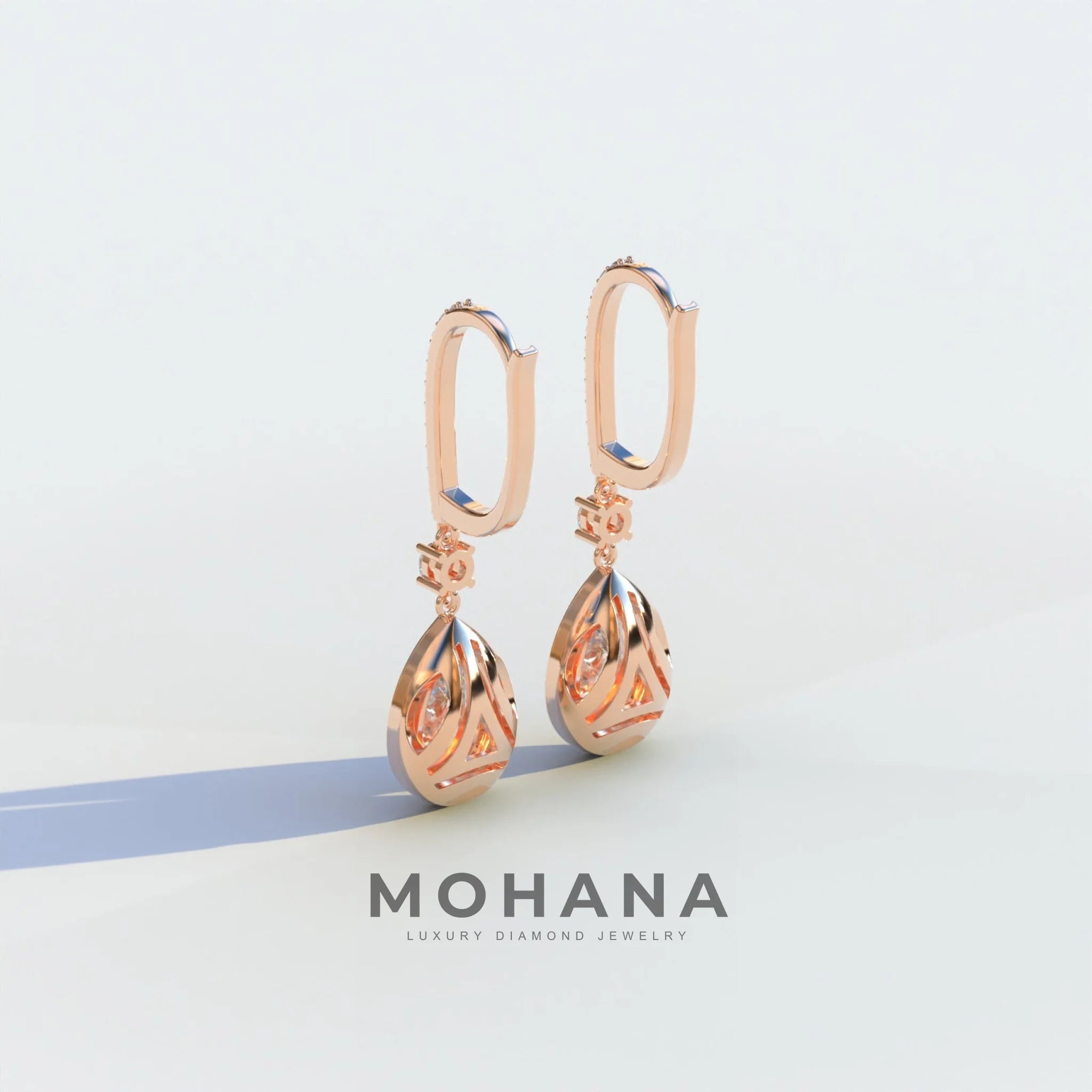 Cleopatra - Pear Cut Diamond Stud Earrings | Halo & Pave Setting | Certified