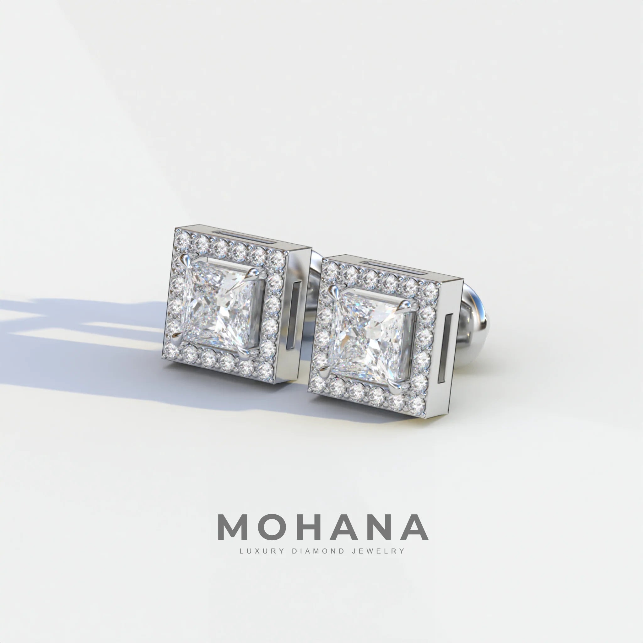 1 Carat E-VVS Princess Cut Lab Grown Diamond Halo Stud Earrings