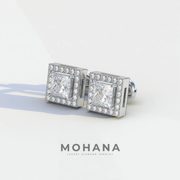 1 Carat Lab Grown Diamond Stud Earrings – Princess Cut Halo alternate view