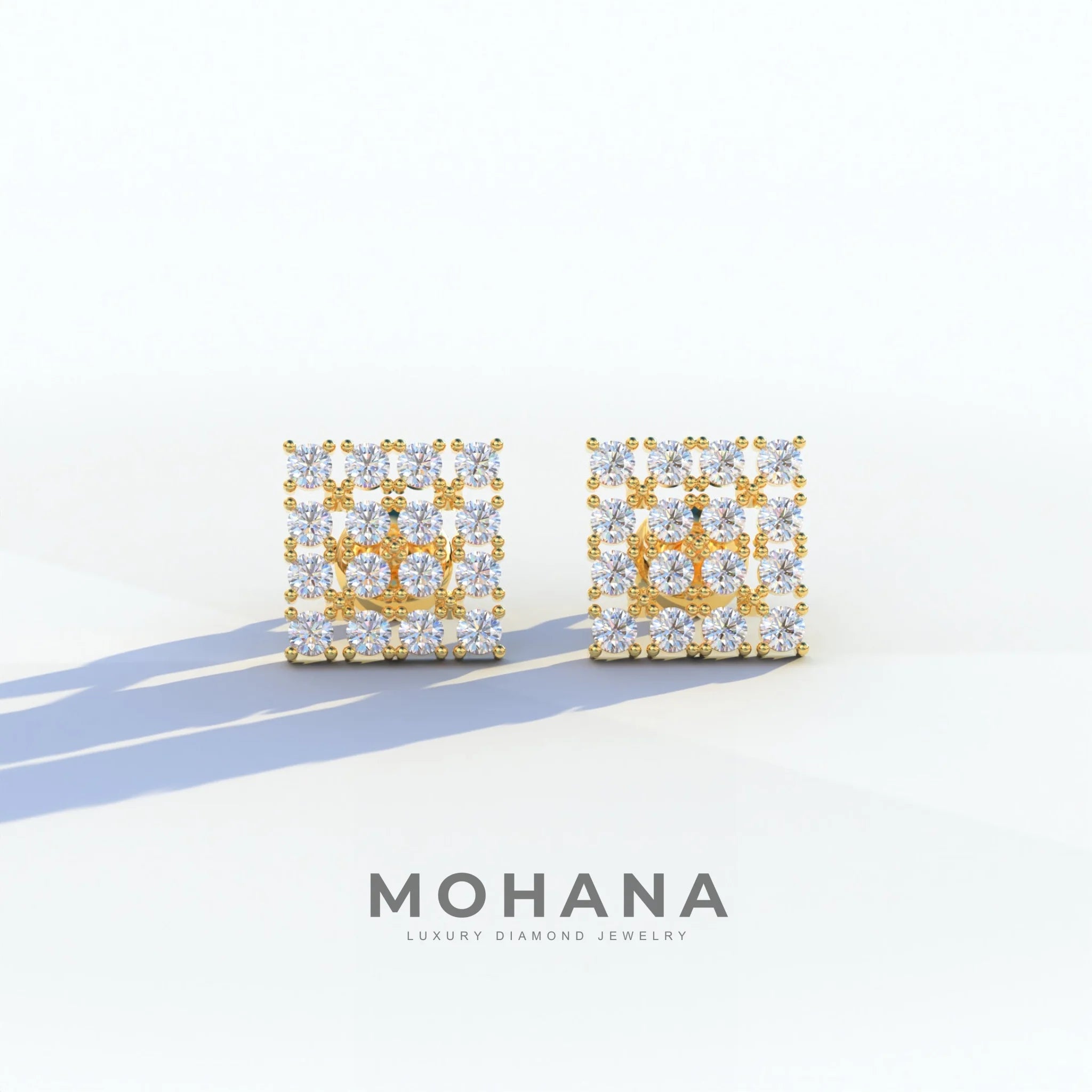 Round Cut Lab Diamond Cluster Setting Stud Earrings - Cindy - 10K Solid Gold / Yellow Gold