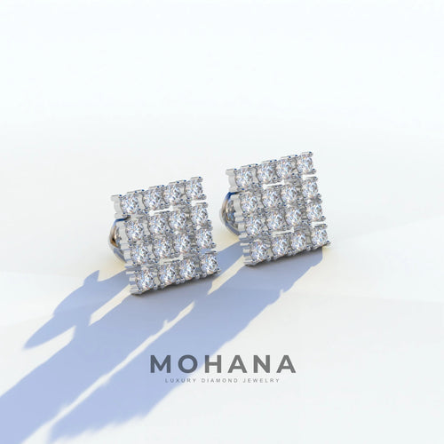 Round Cut Lab Diamond Cluster Setting Stud Earrings - Cindy