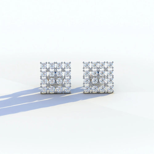 Round Cut Lab Diamond Cluster Setting Stud Earrings - Cindy - 10K Solid Gold / White Gold