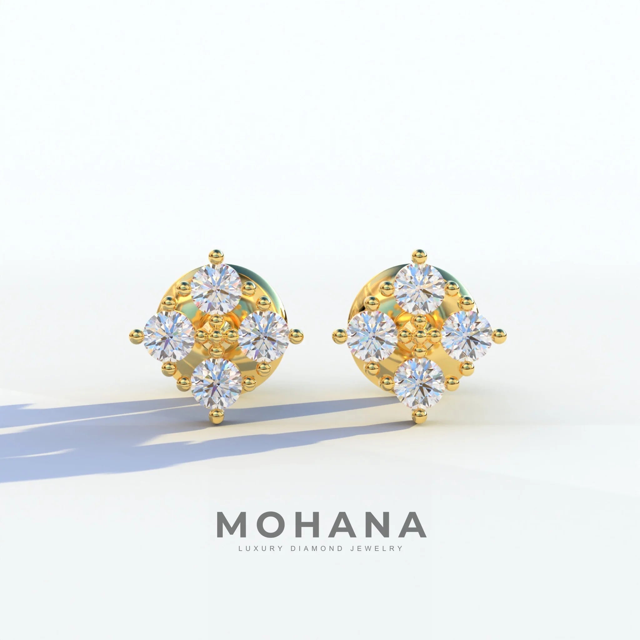 Round Cut Lab Diamond Stud Earrings | Cluster Setting - Rae Brilliance - 10K Solid Gold / Yellow Gold
