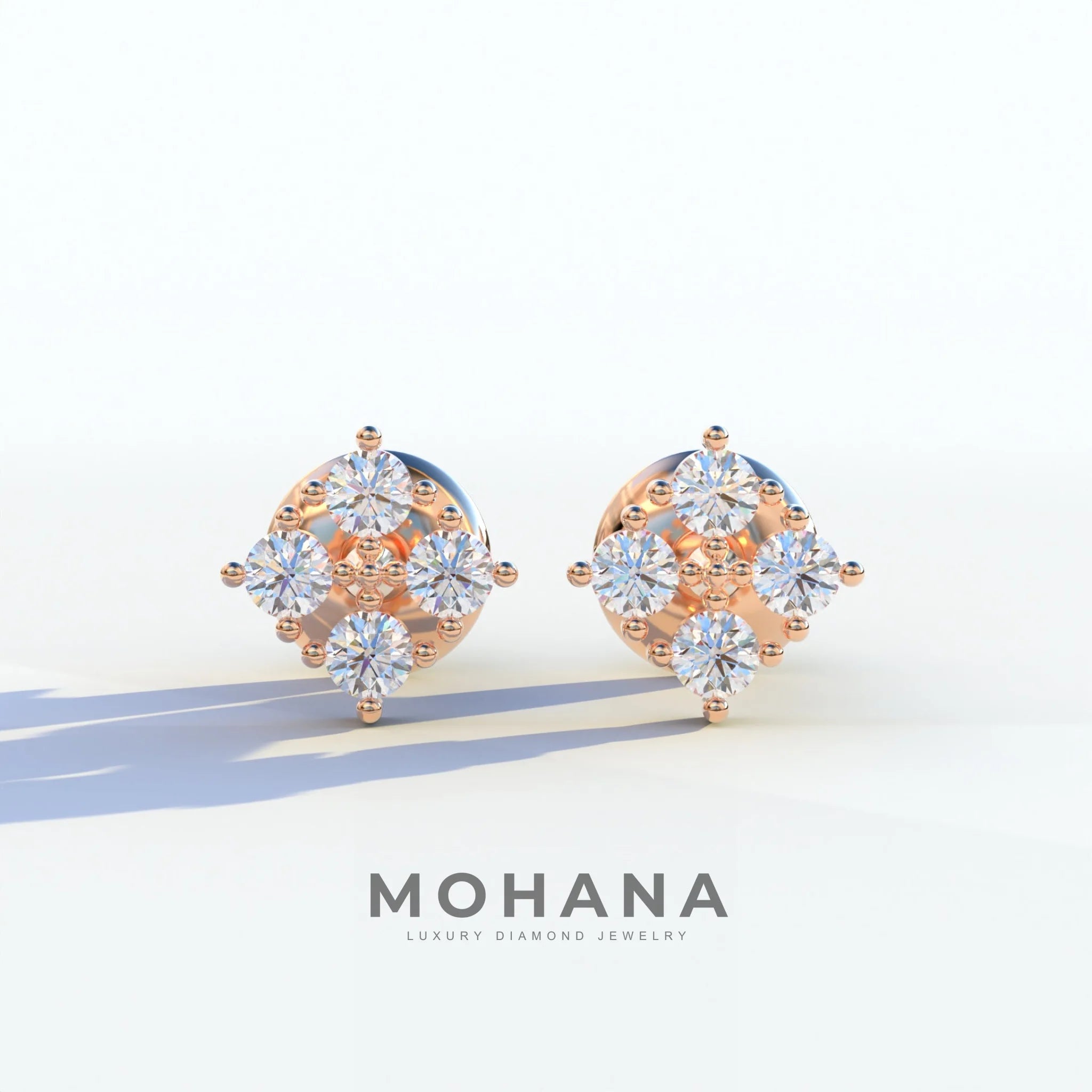 Round Cut Lab Diamond Stud Earrings | Cluster Setting - Rae Brilliance - 10K Solid Gold / Rose Gold