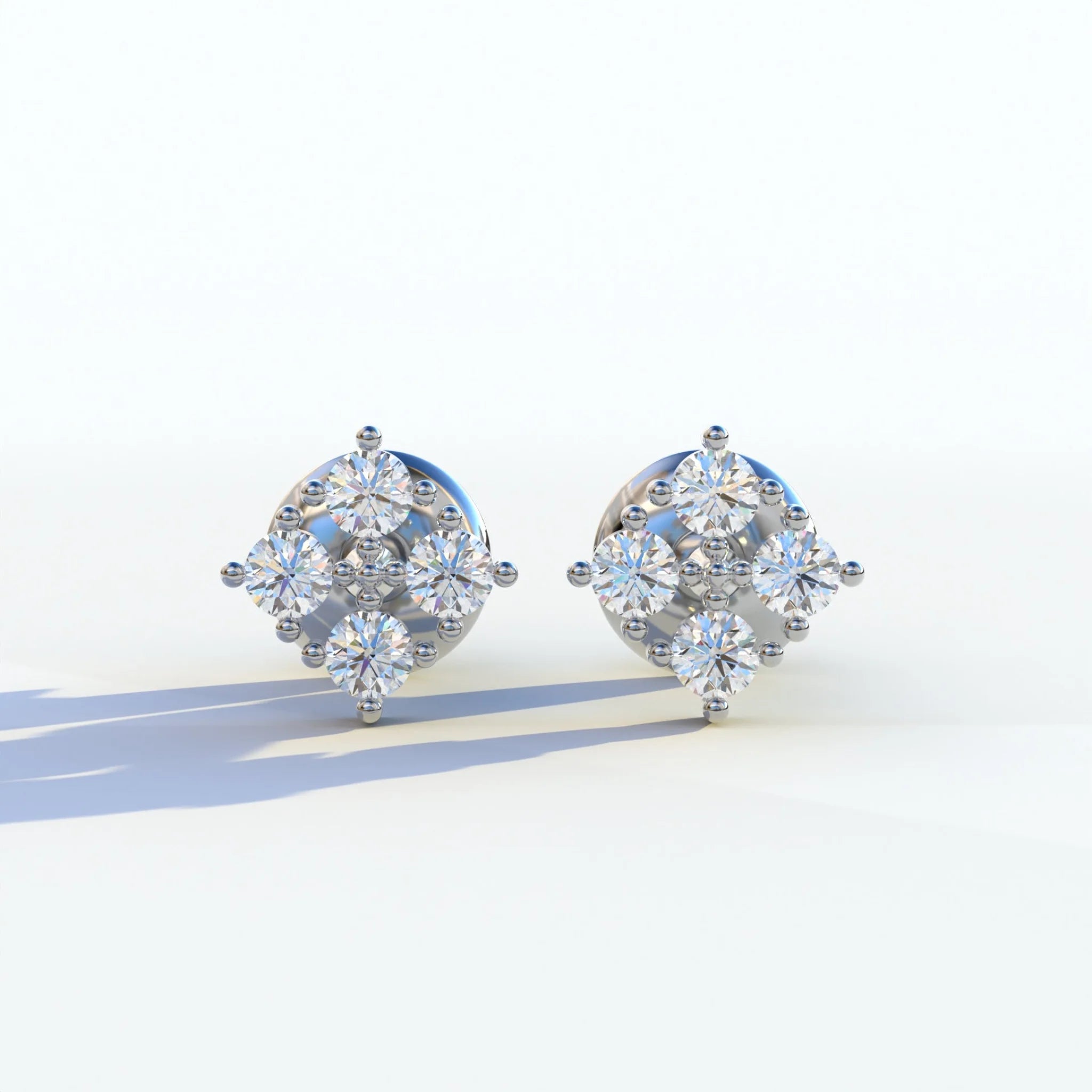 Round Cut Lab Diamond Stud Earrings | Cluster Setting - Rae Brilliance - 10K Solid Gold / White Gold