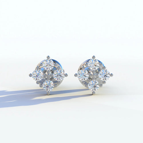 Round Cut Lab Diamond Stud Earrings | Cluster Setting - Rae Brilliance - 10K Solid Gold / White Gold
