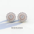 Aster - Colorless Round Cut Diamond Stud Earrings - 10K Solid Gold / Rose Gold